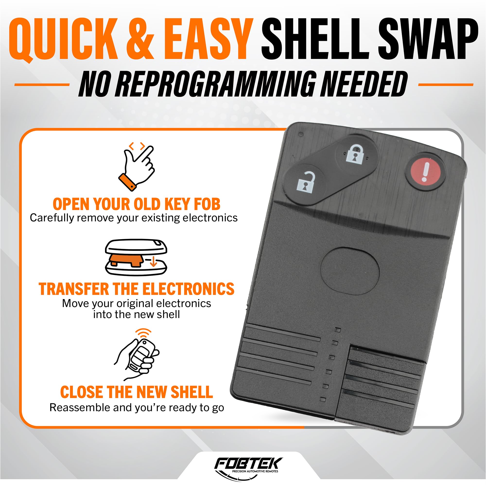 FOBTEK Key Fob Shell Case & Button Pad for Mazda BGBX1T458SKE11A01