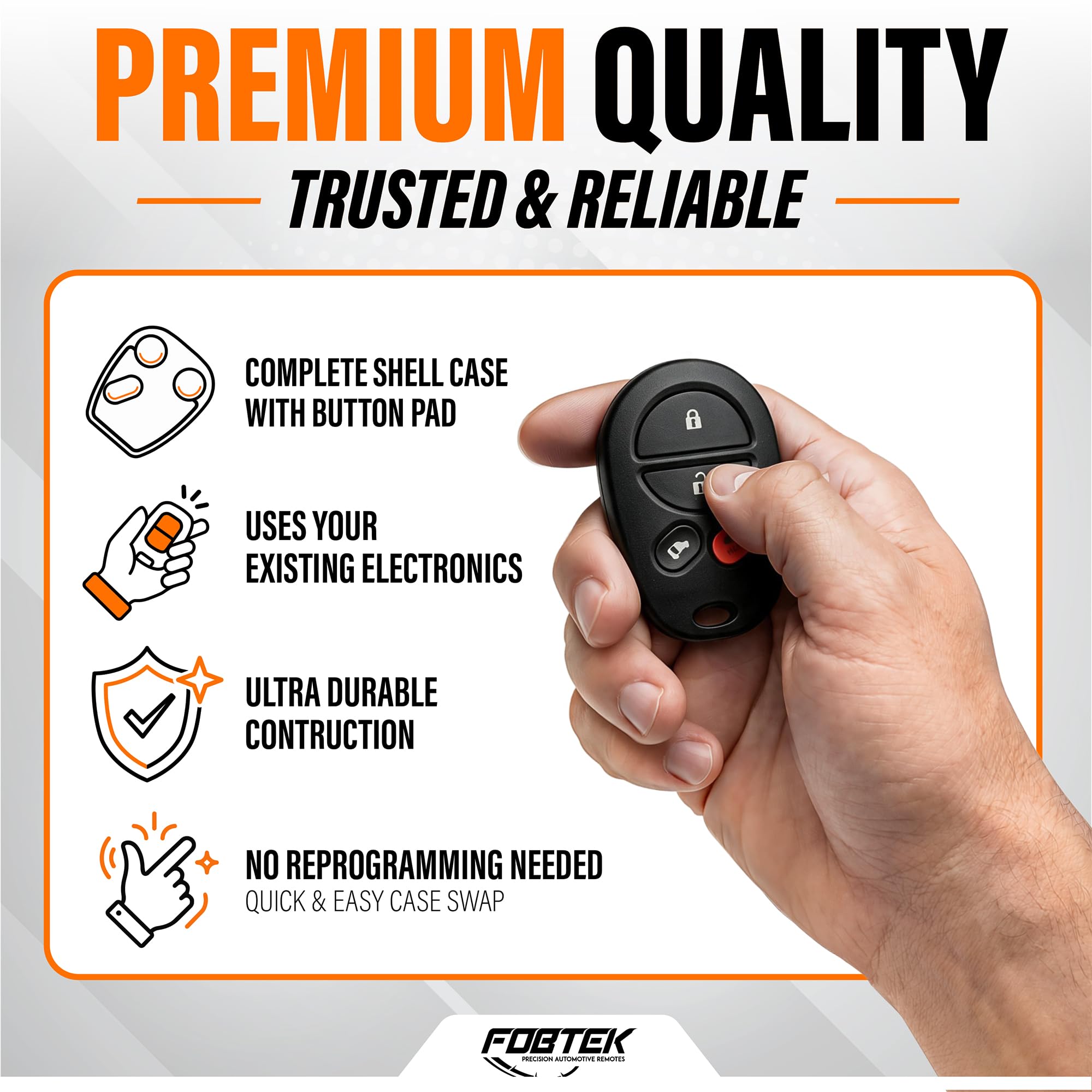 FOBTEK Key Fob Shell Case & Button Pad for Toyota Sienna, GQ43VT20T