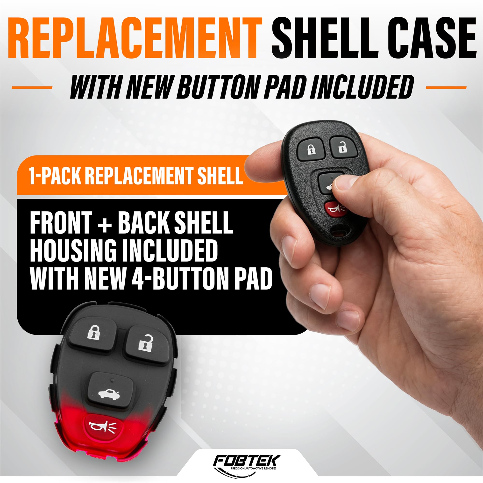 FOBTEK Key Fob Shell Case & Button Pad for Chevy Pontiac Buick KOBGT04A