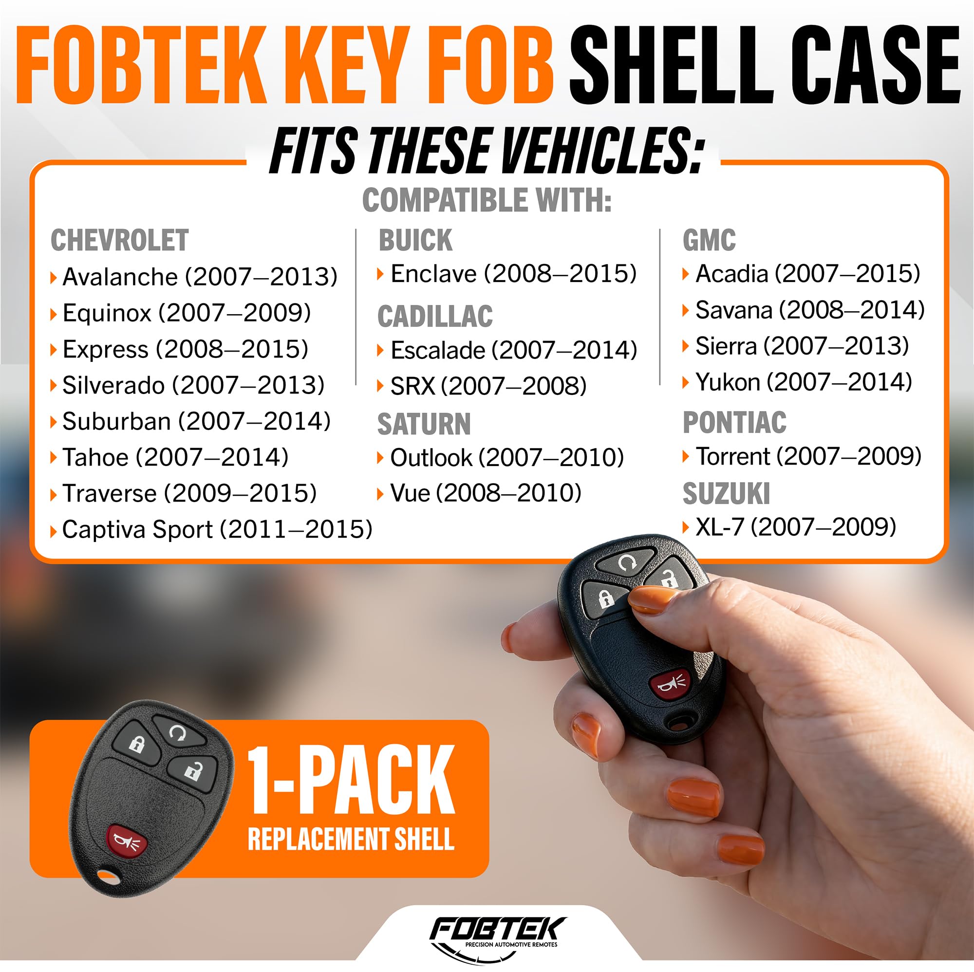 FOBTEK Key Fob Shell Case & Button Pad for Chevy GMC OUC60270
