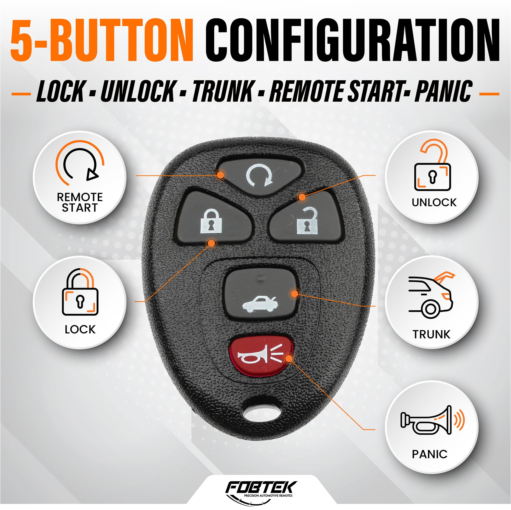 FOBTEK Key Fob Shell Case & Button Pad for Chevy Buick OUC60270, 5-Button