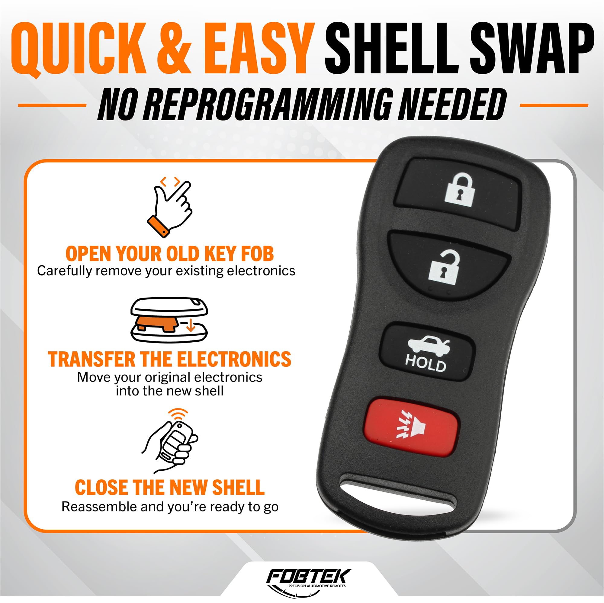 FOBTEK Key Fob Shell Case for Nissan Infiniti KBRASTU15, 4-Button