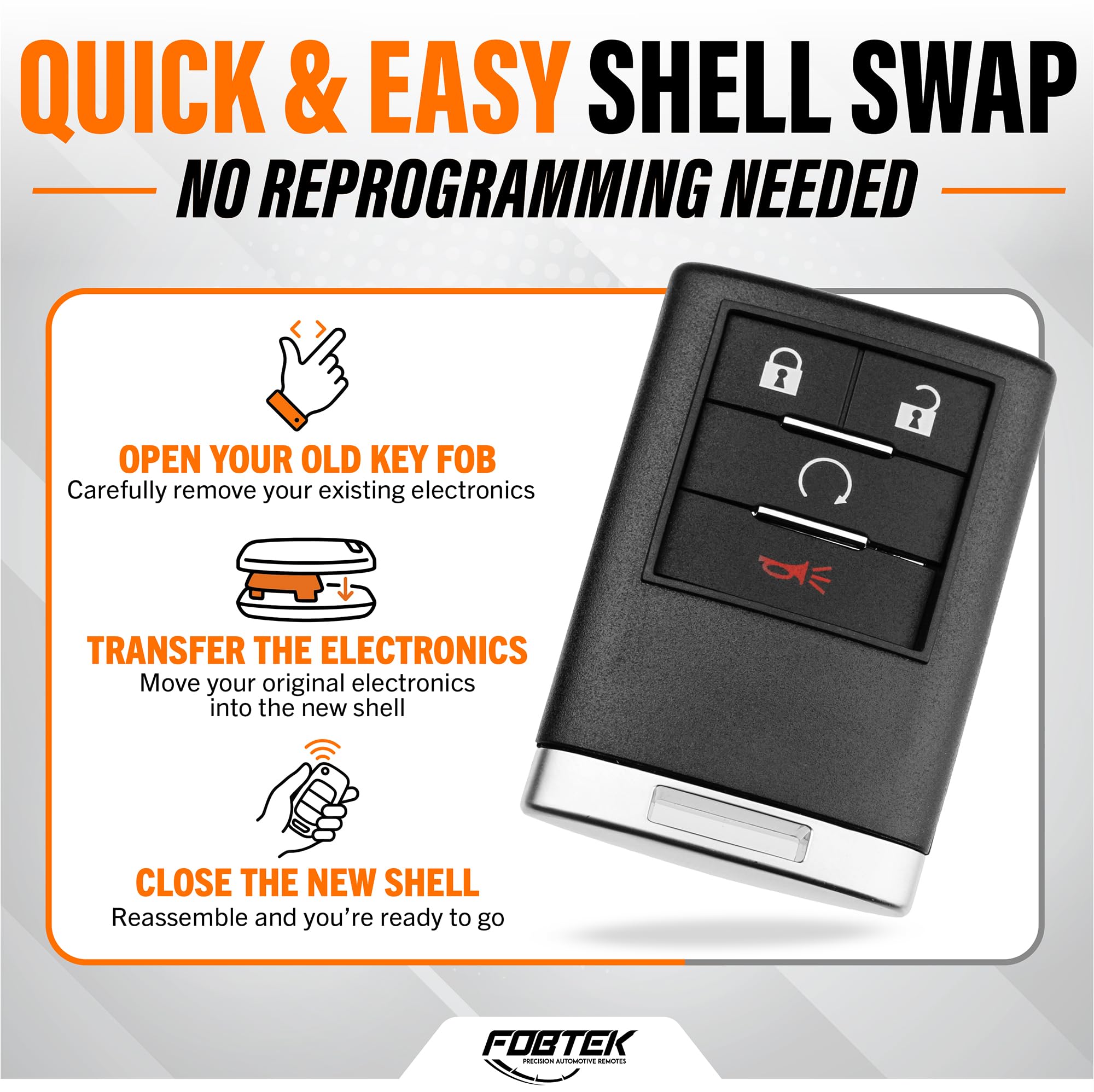 FOBTEK Key Fob Shell Case & Button Pad for Cadillac OUC6000066, 4-Button