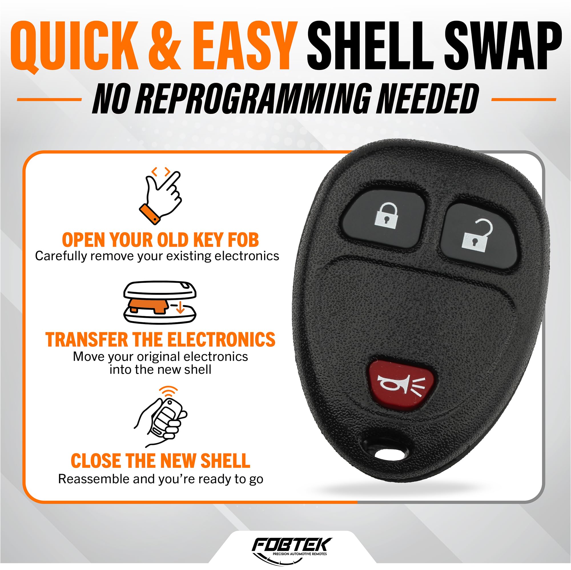 FOBTEK Key Fob Shell Case & Button Pad for Chevy GMC Cadillac OUC60270