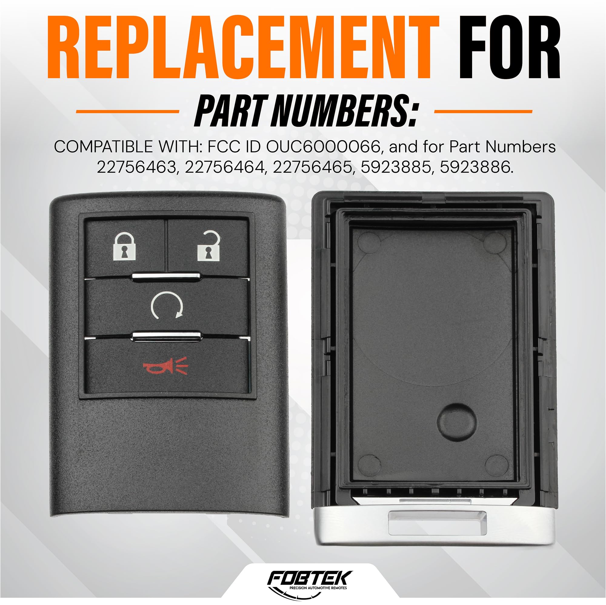 FOBTEK Key Fob Shell Case & Button Pad for Cadillac OUC6000066, 4-Button