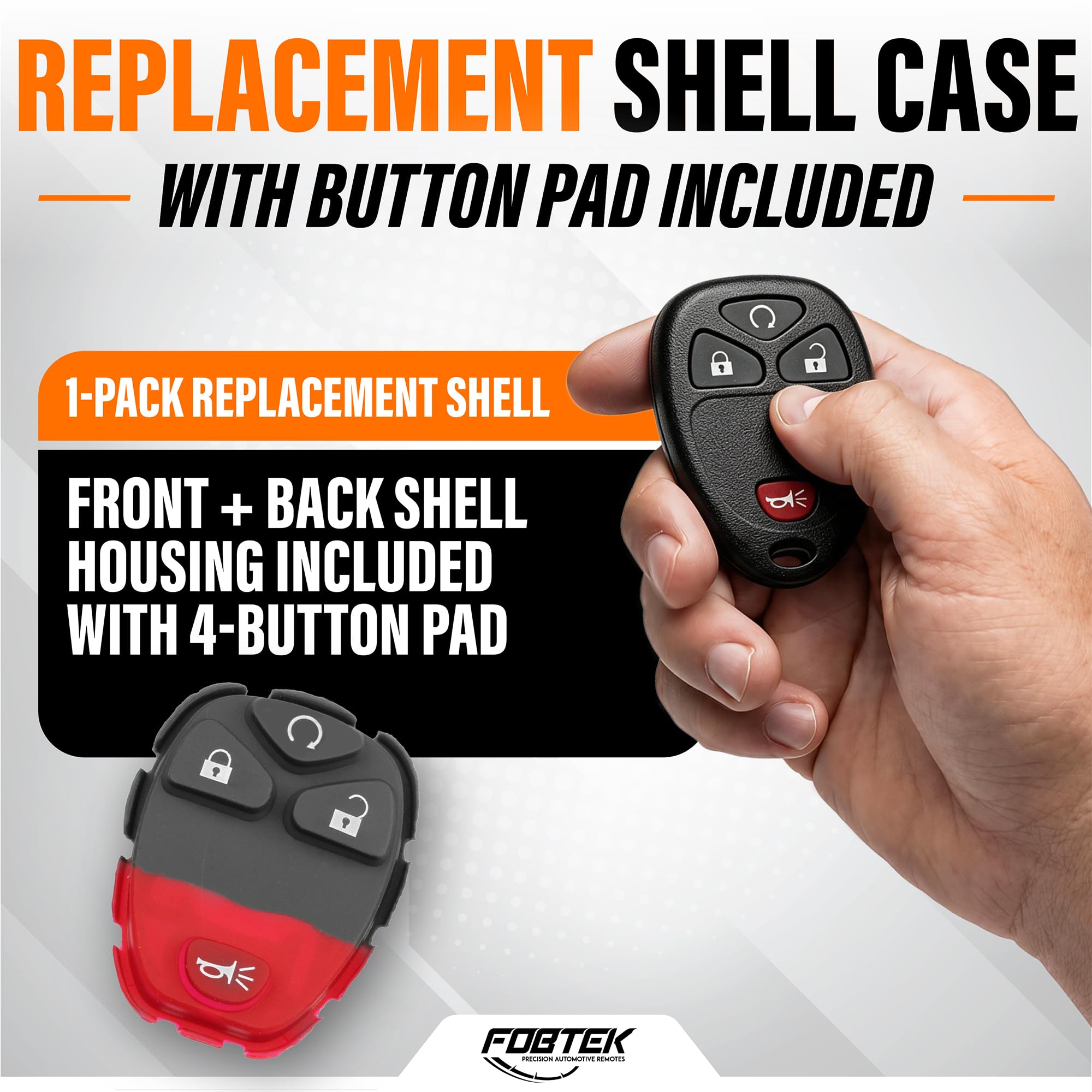FOBTEK Key Fob Shell Case & Button Pad for Chevy Pontiac KOBGT04A, 4-Button