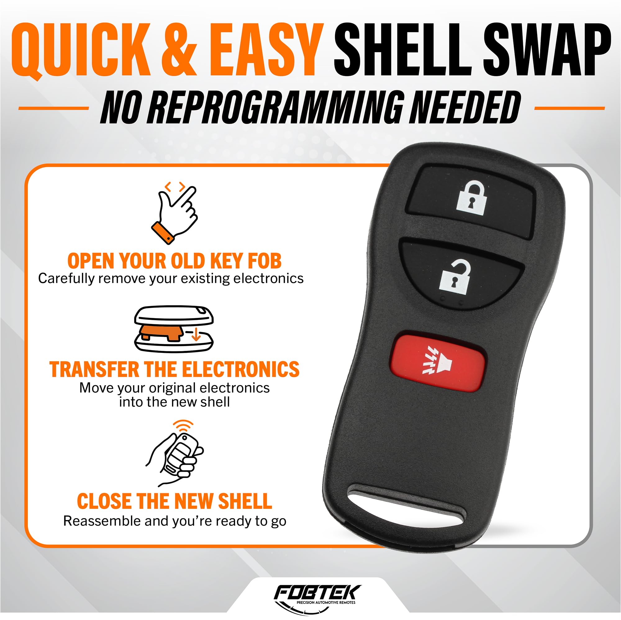 FOBTEK Key Fob Shell Case & Button Pad for Nissan Infiniti KBRASTU15