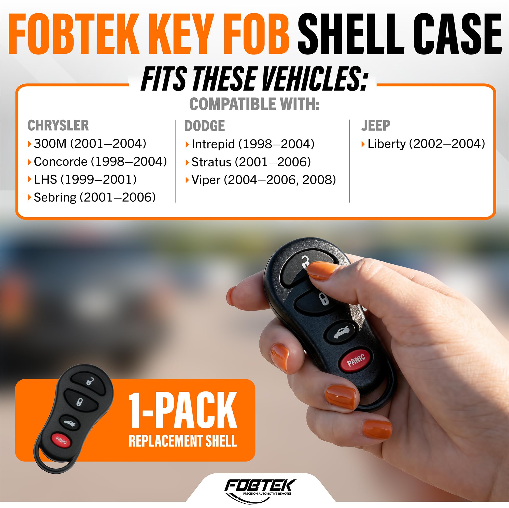 FOBTEK Key Fob Shell Case for Chrysler Jeep Dodge GQ43VT13T, 4-Button