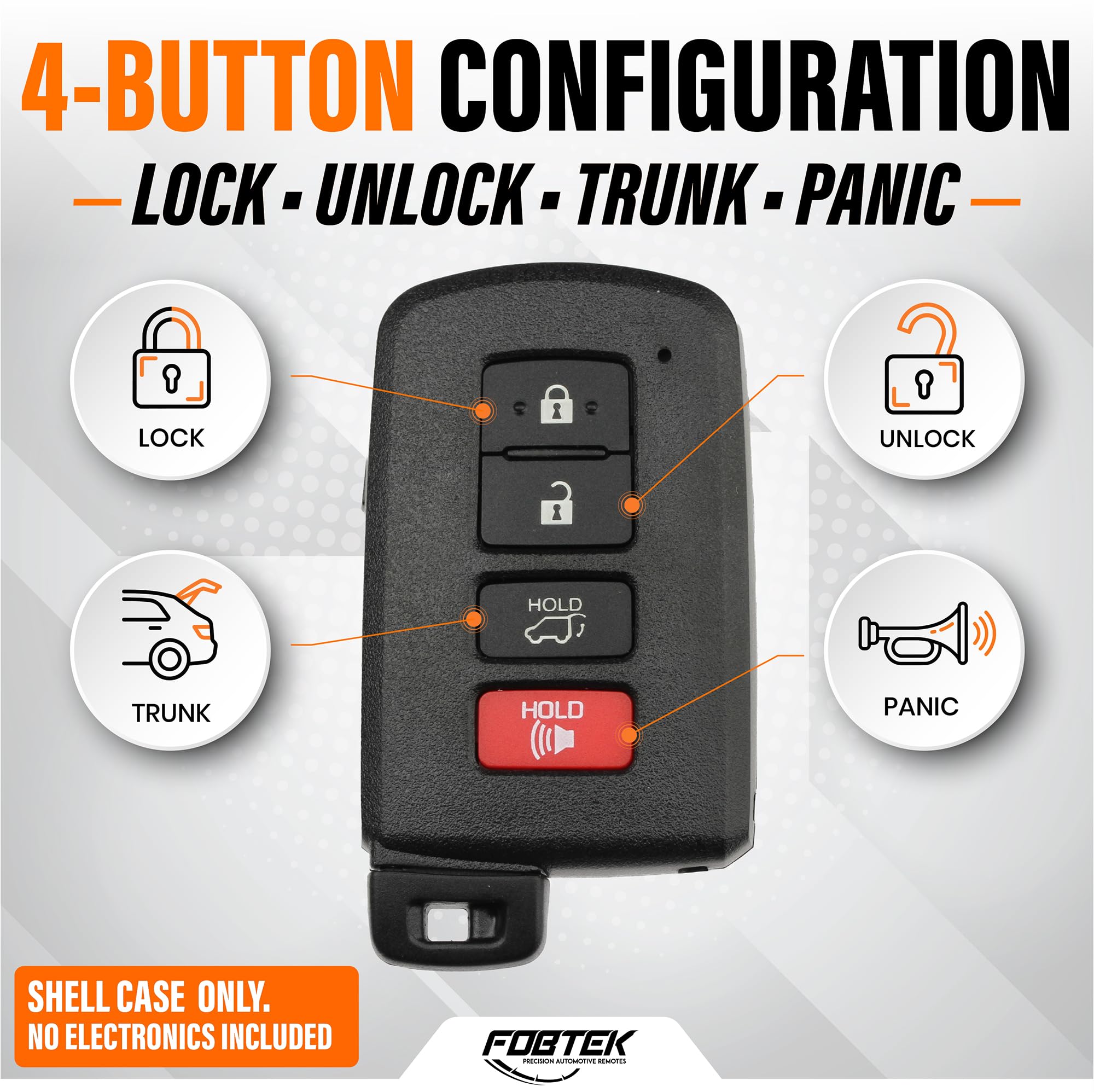 FOBTEK Smart Key Fob Shell Case & Button Pad for Toyota HYQ14FBA, 4-Button