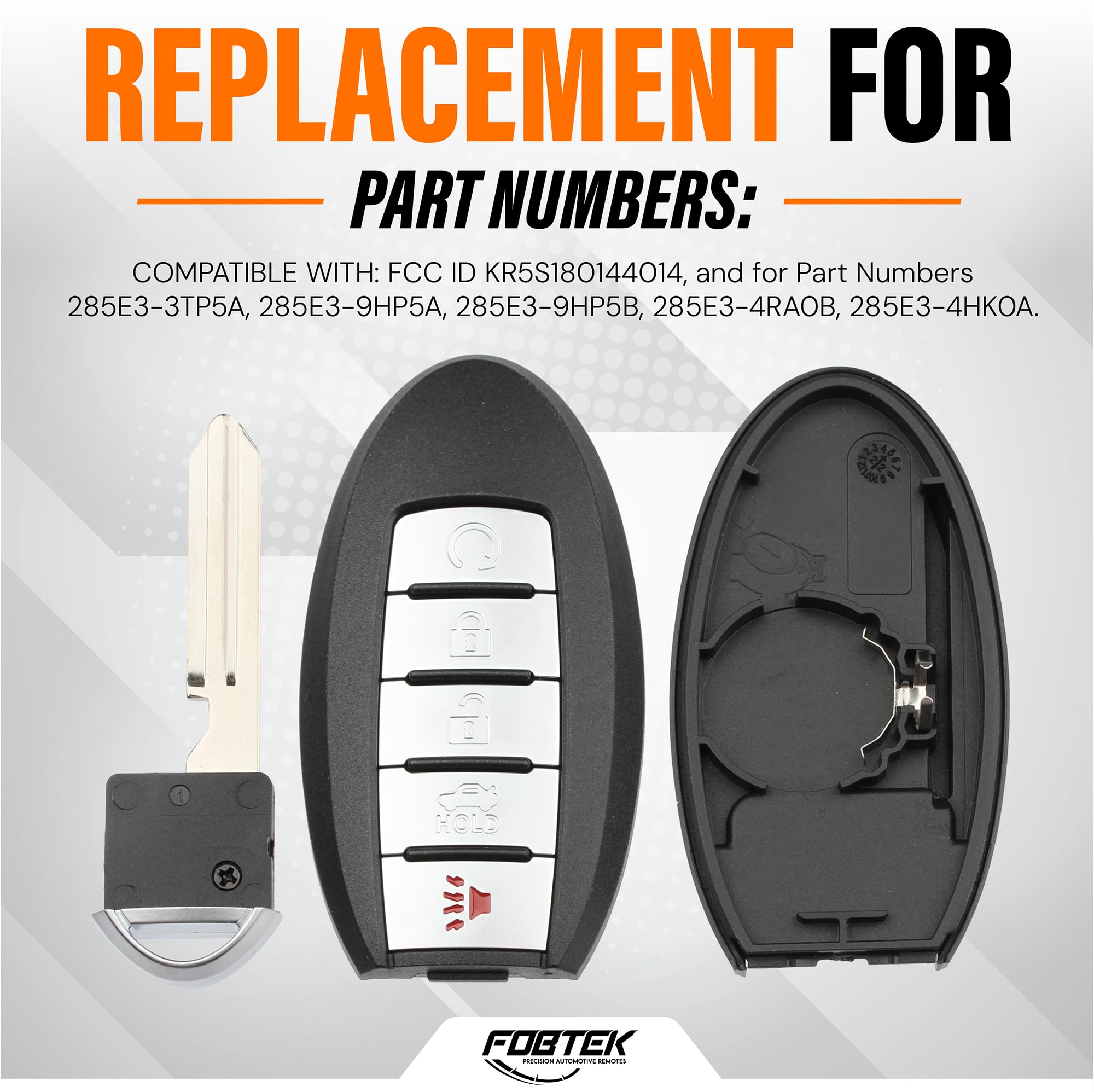 FOBTEK Smart Key Fob Shell Case for Nissan Infiniti KR5S180144014, 5-Button