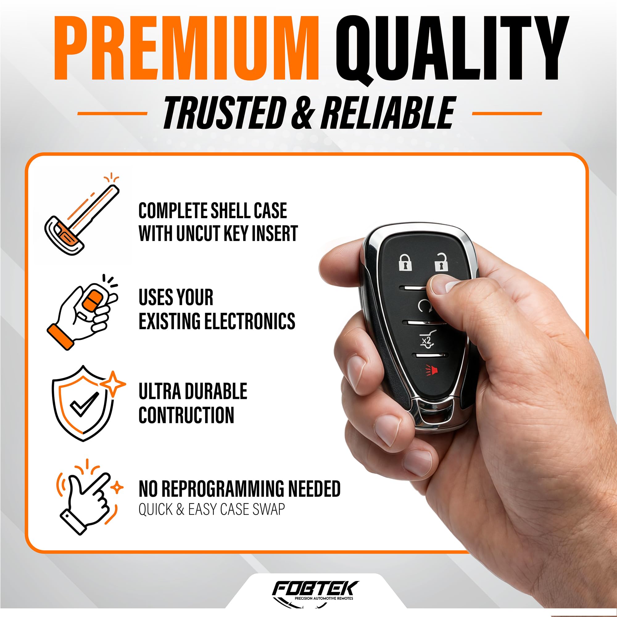 FOBTEK Smart Key Fob Shell Case for Chevy HYQ4EA, 5-Button