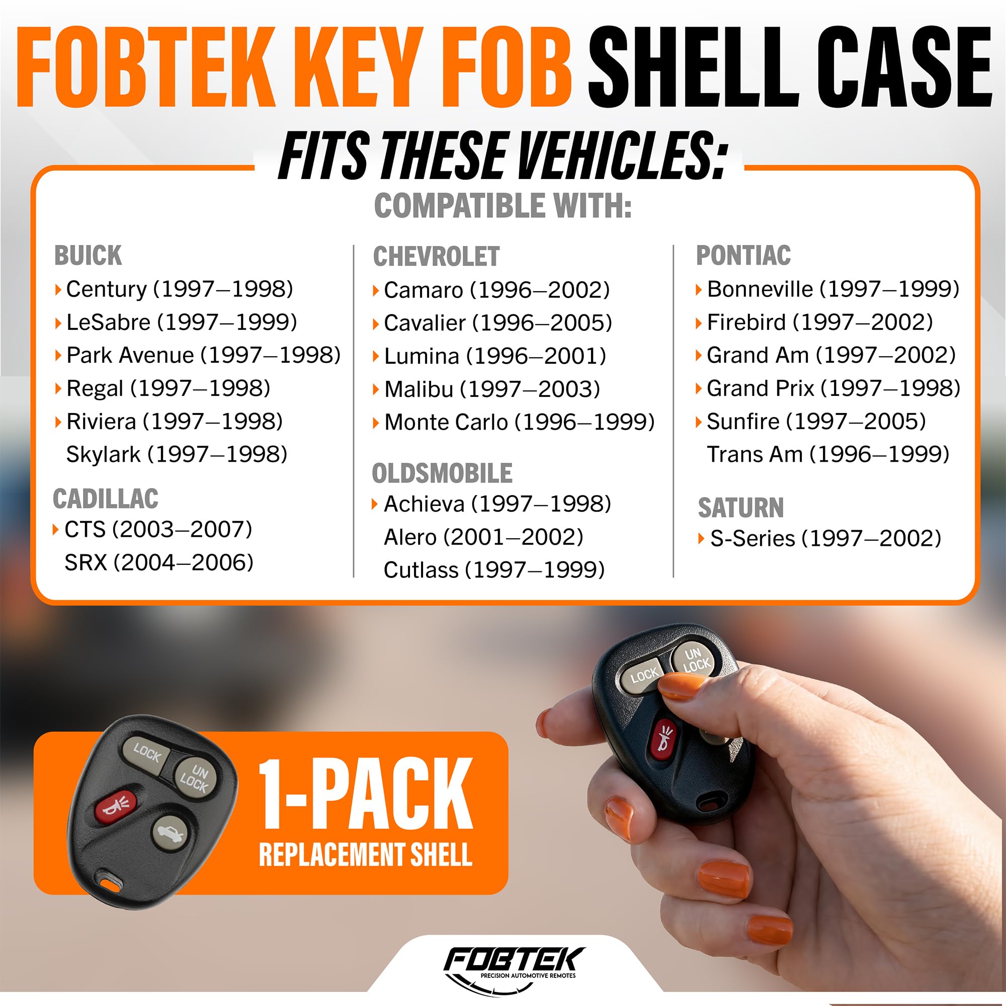 FOBTEK Key Fob Shell Case for Chevy Pontiac Cadillac ABO1502T, 4-Button