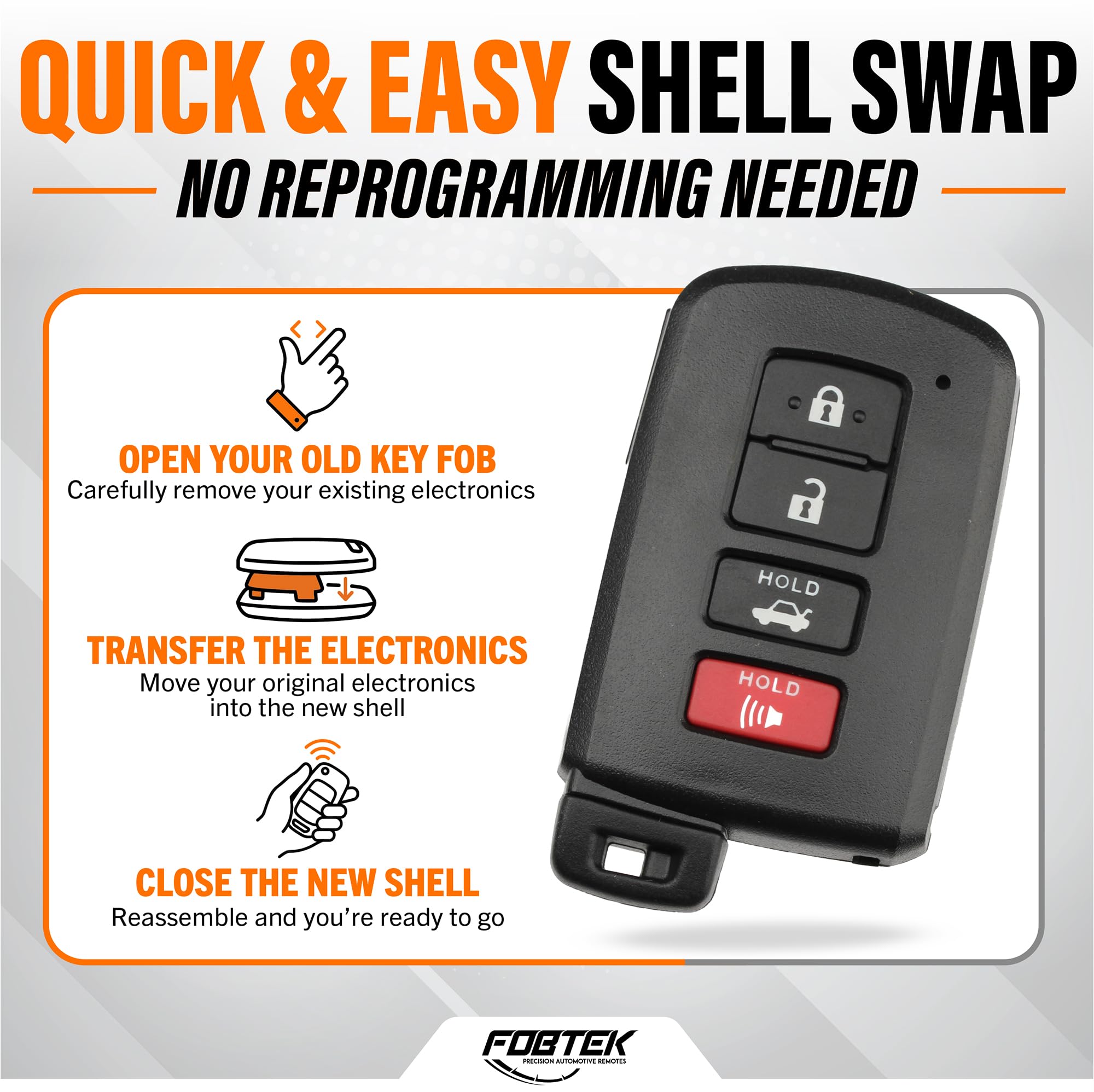 FOBTEK Smart Key Fob Shell Case for Toyota HYQ14FBA, 4-Button