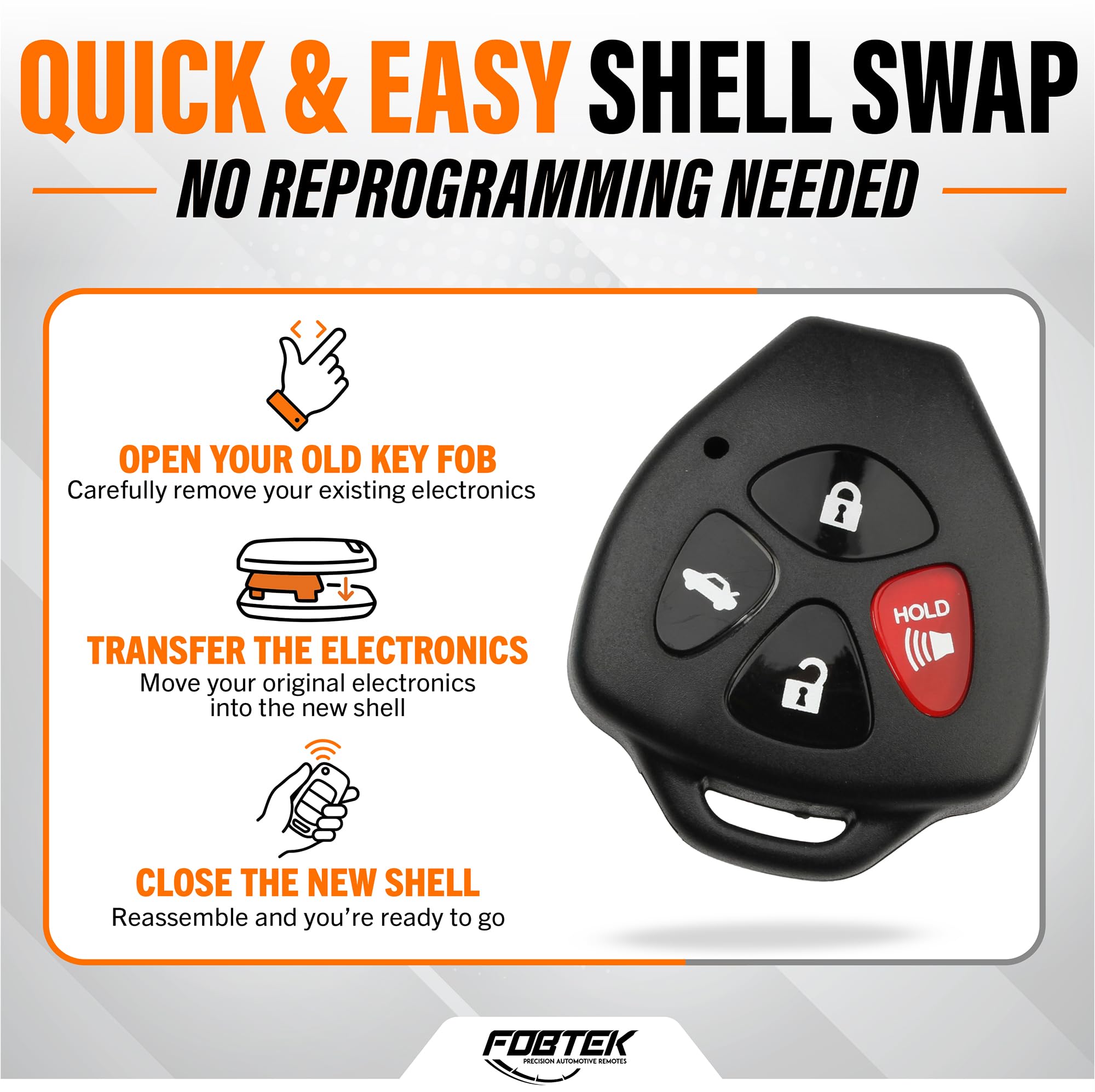 FOBTEK Key Fob Shell Case for Toyota Scion Subaru HYQ12BBY, 4-Button