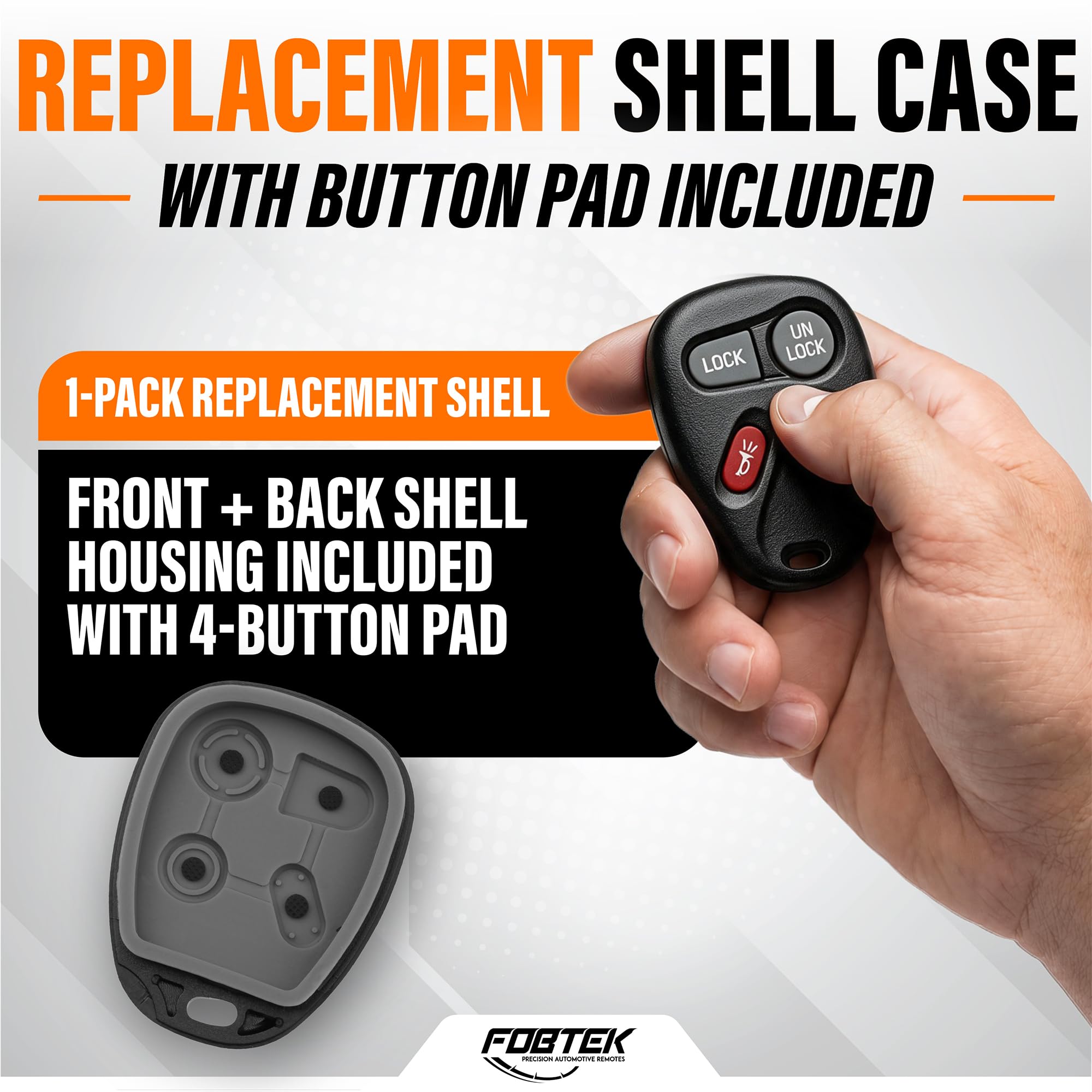 FOBTEK Key Fob Shell Case for Chevy Pontiac Buick KOBLEAR1XT, 4-Button