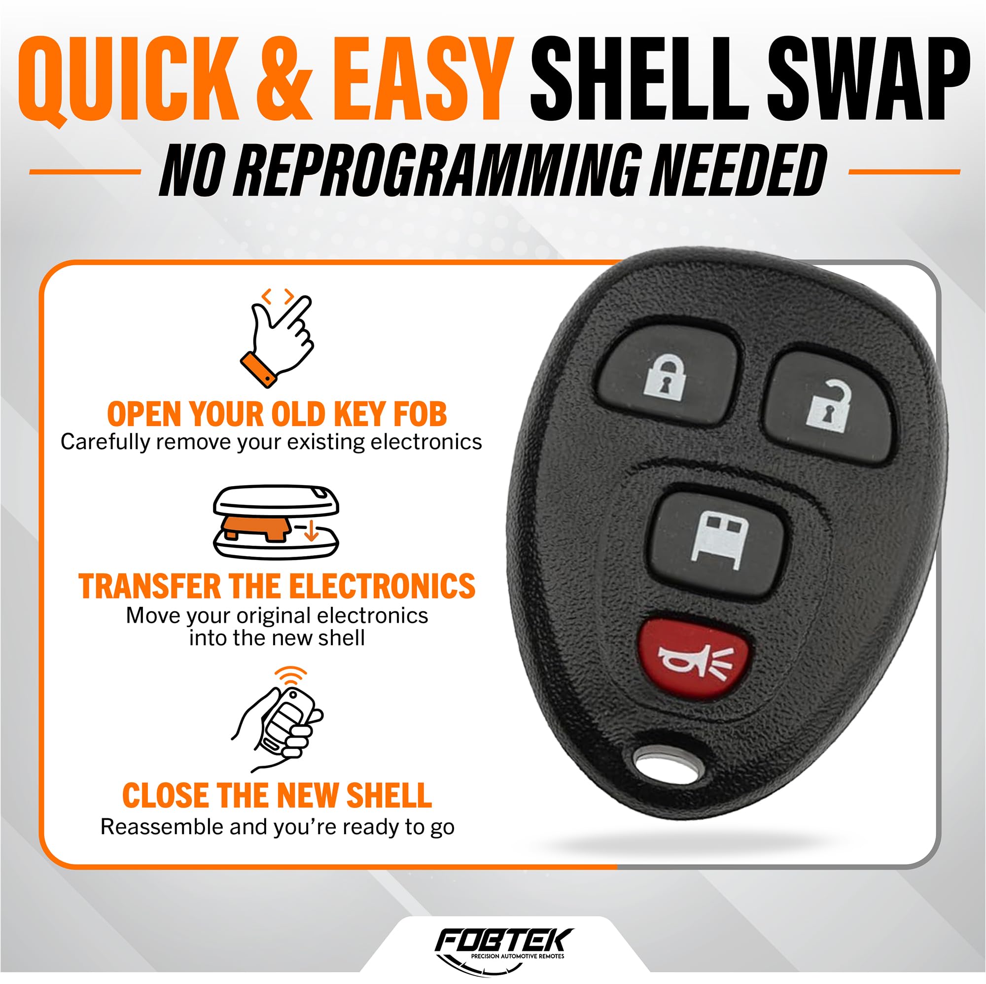 FOBTEK Key Fob Shell Case & Button Pad for Chevy GMC OUC60270, 4-Button