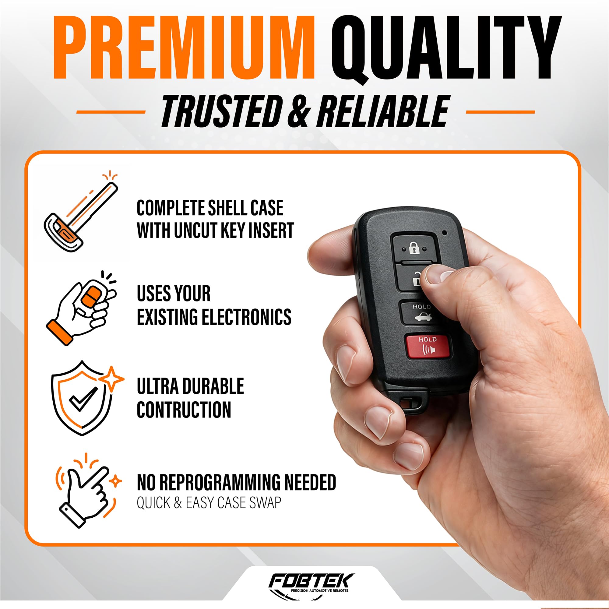 FOBTEK Smart Key Fob Shell Case for Toyota HYQ14FBA, 4-Button