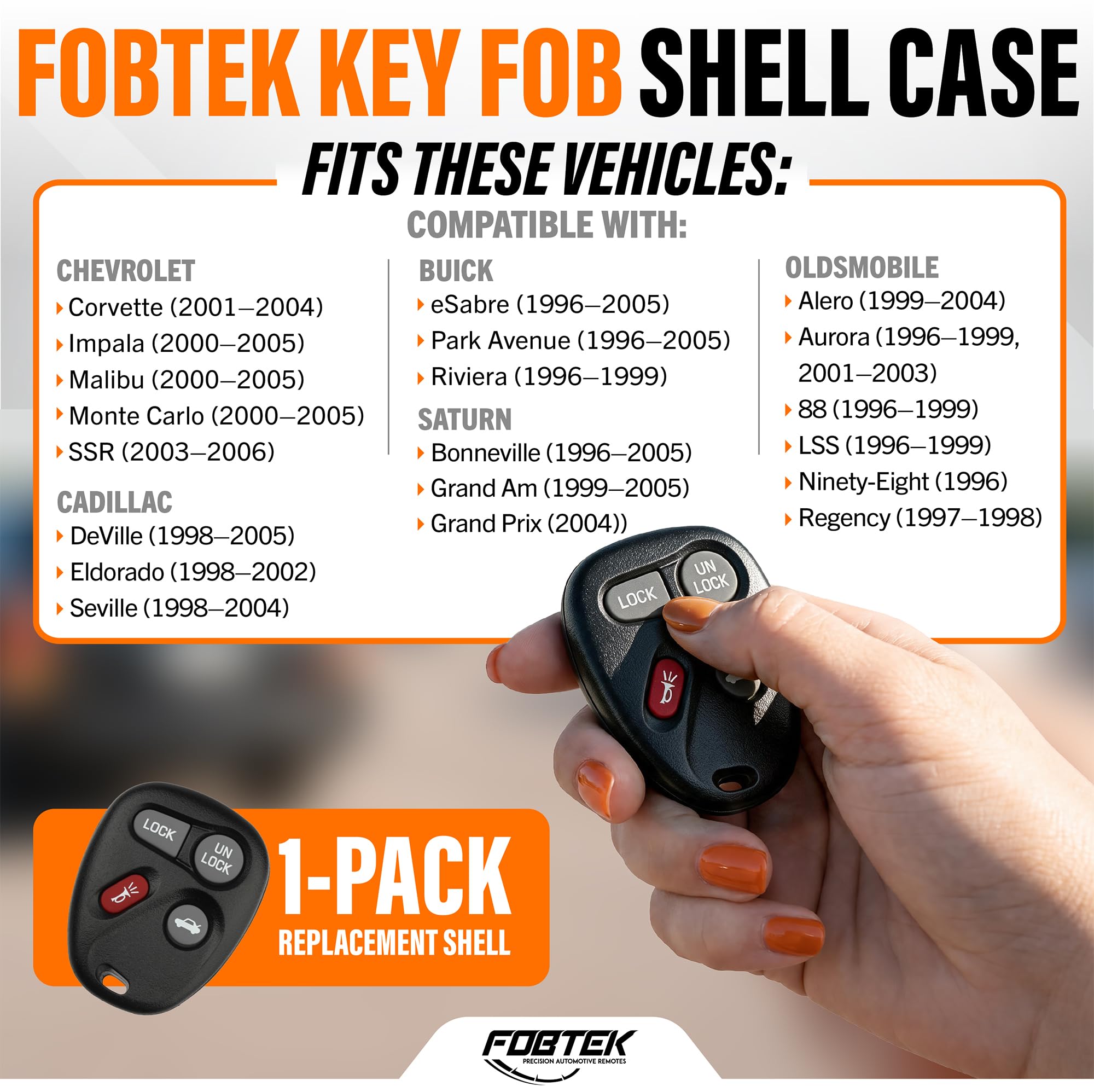 FOBTEK Key Fob Shell Case for Chevy Pontiac Buick KOBLEAR1XT, 4-Button