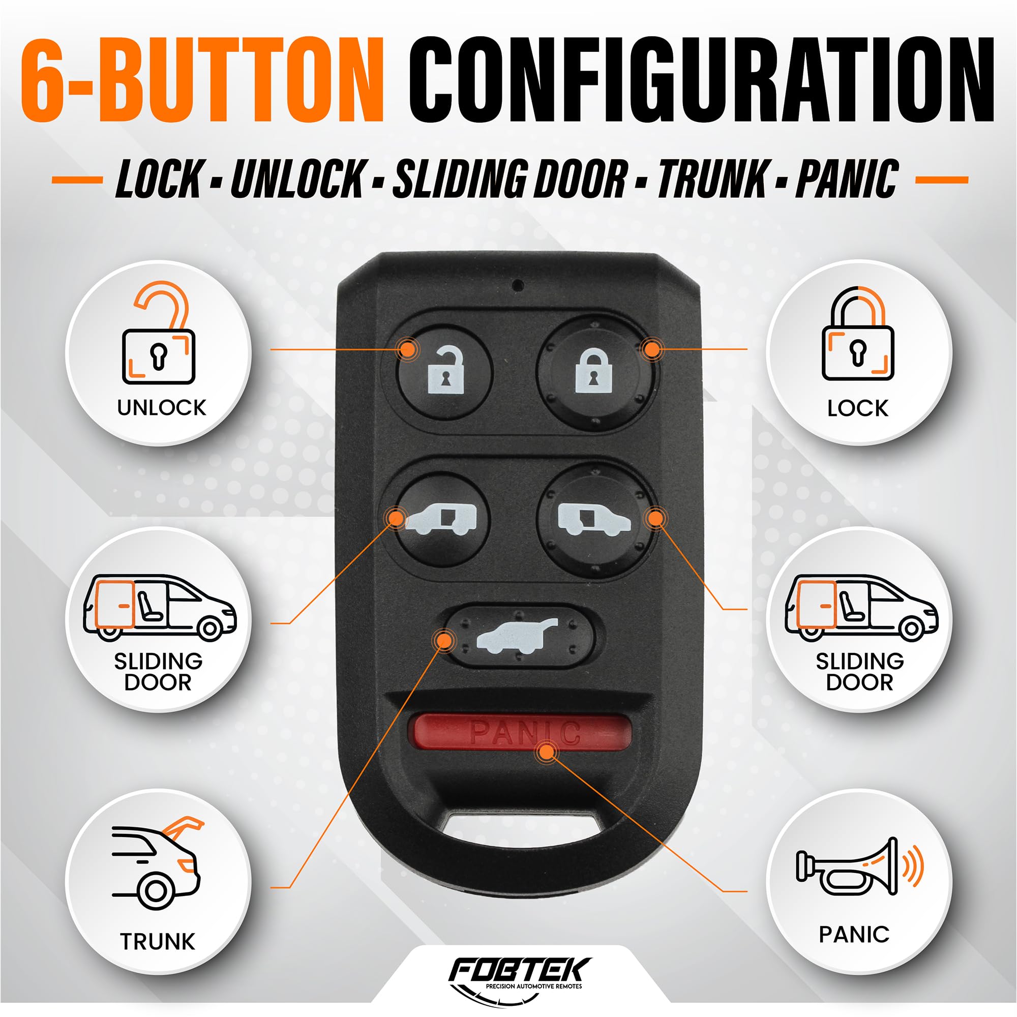 FOBTEK Key Fob Shell Case & Button Pad for Honda OUCG8D-399H-A, 6-Button