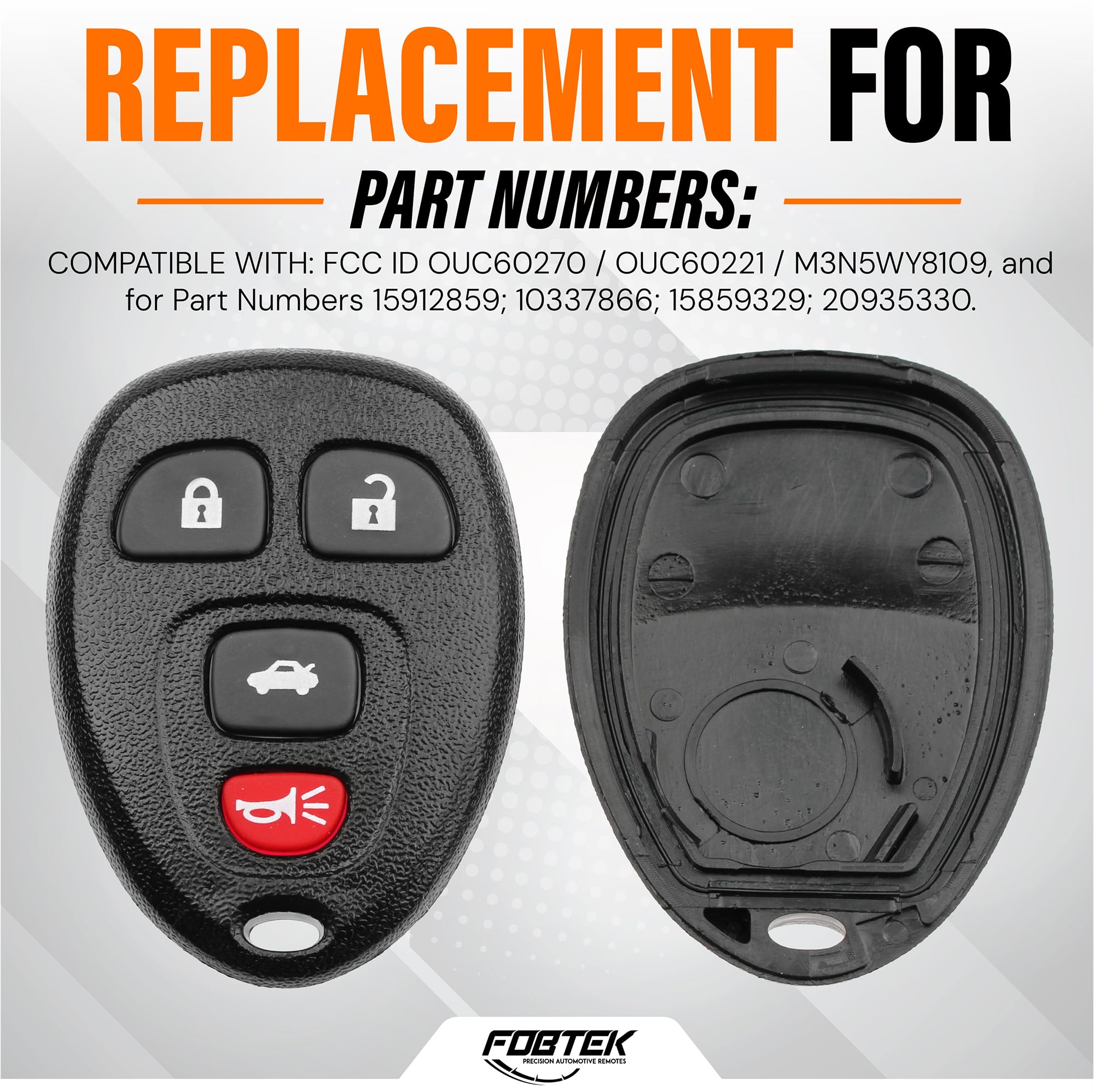 FOBTEK Key Fob Shell Case & Button Pad for Chevy Buick Cadillac OUC60270