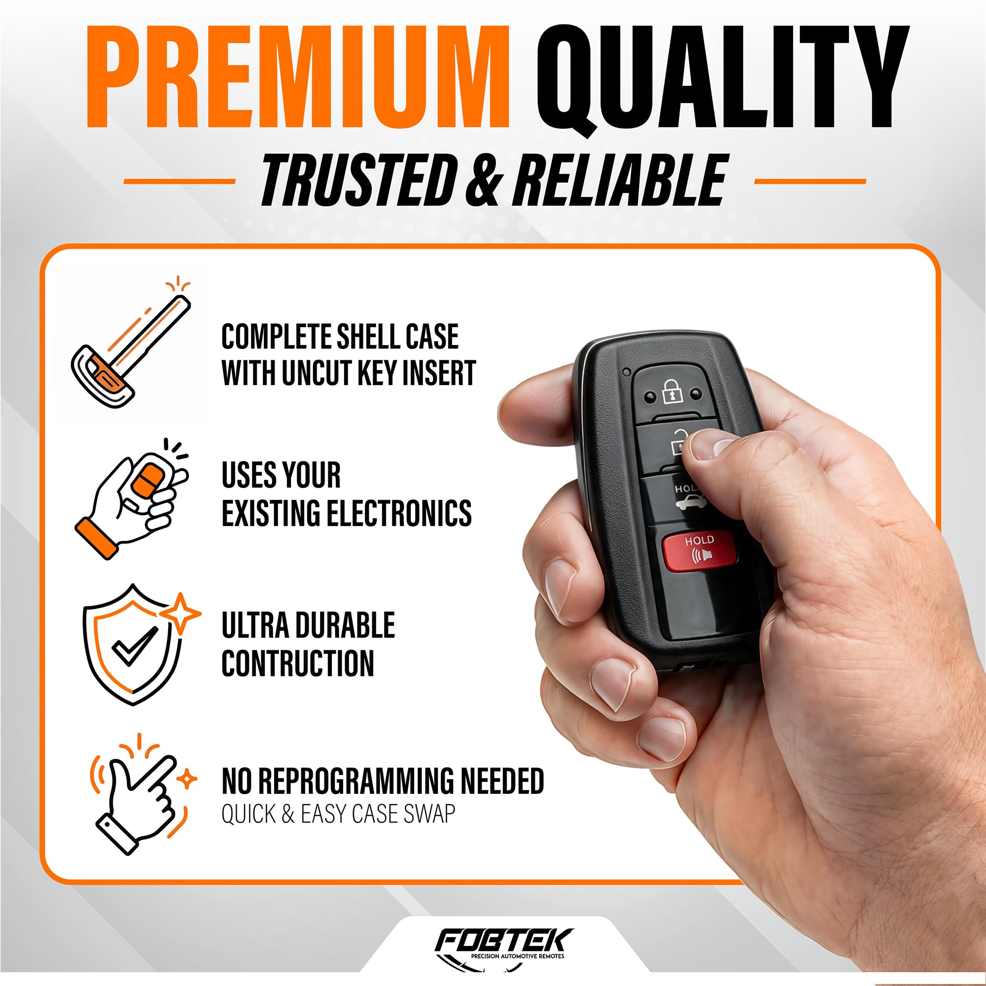 FOBTEK Smart Key Fob Shell Case for Toyota HYQ14FBC, 4-Button