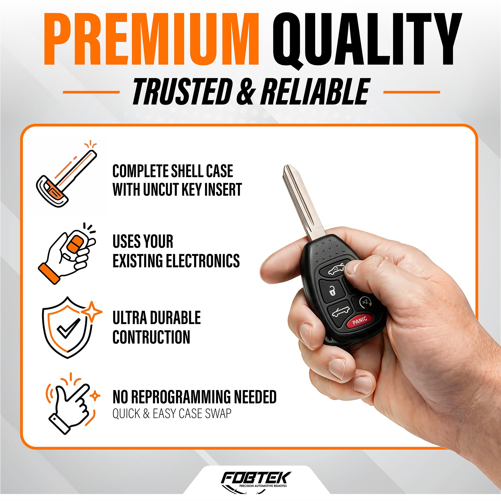 FOBTEK Key Fob Shell Case for Chrysler OHT692427AA, 6-Button