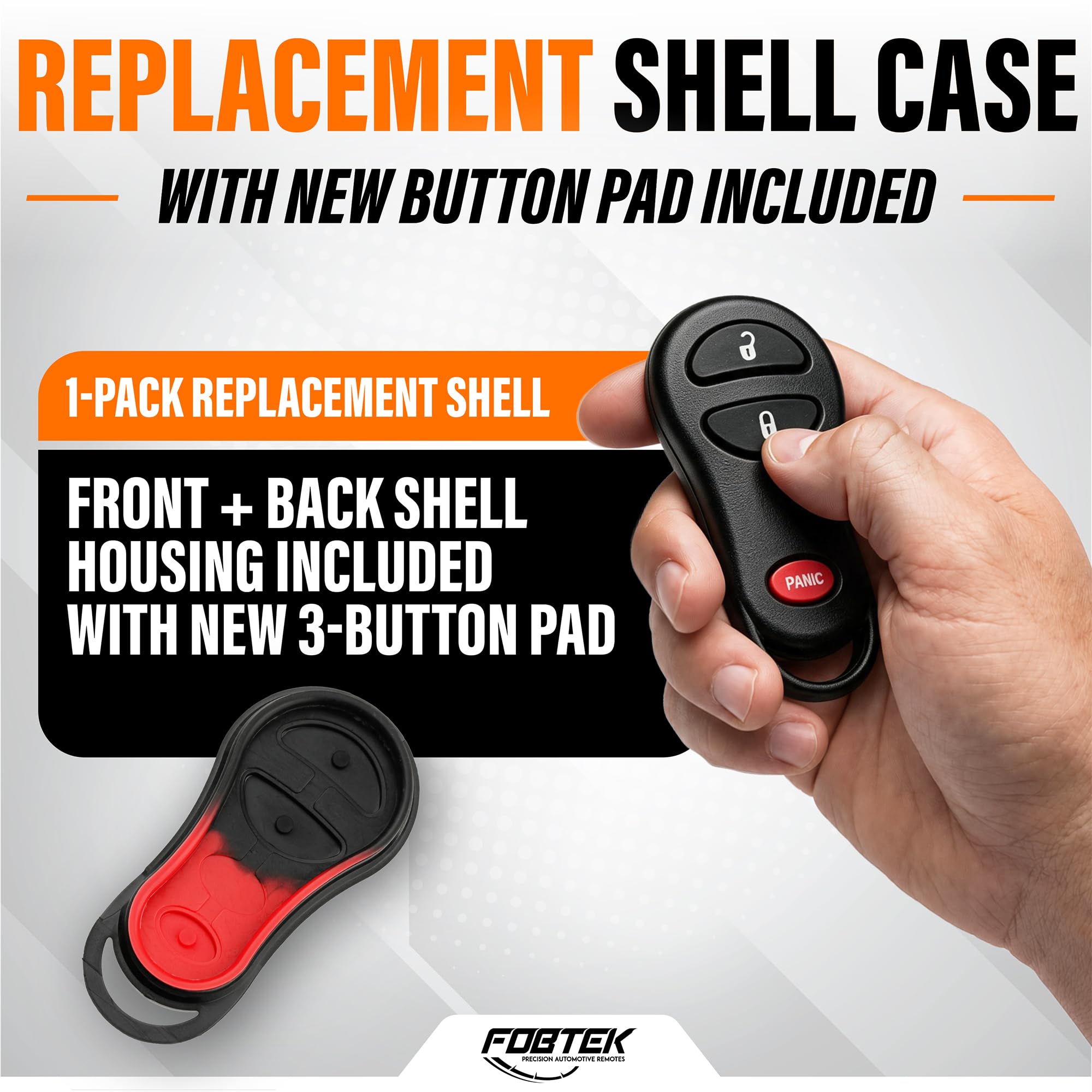 FOBTEK Key Fob Shell Case & Button Pad for Dodge Jeep Chrysler GQ43VT13T
