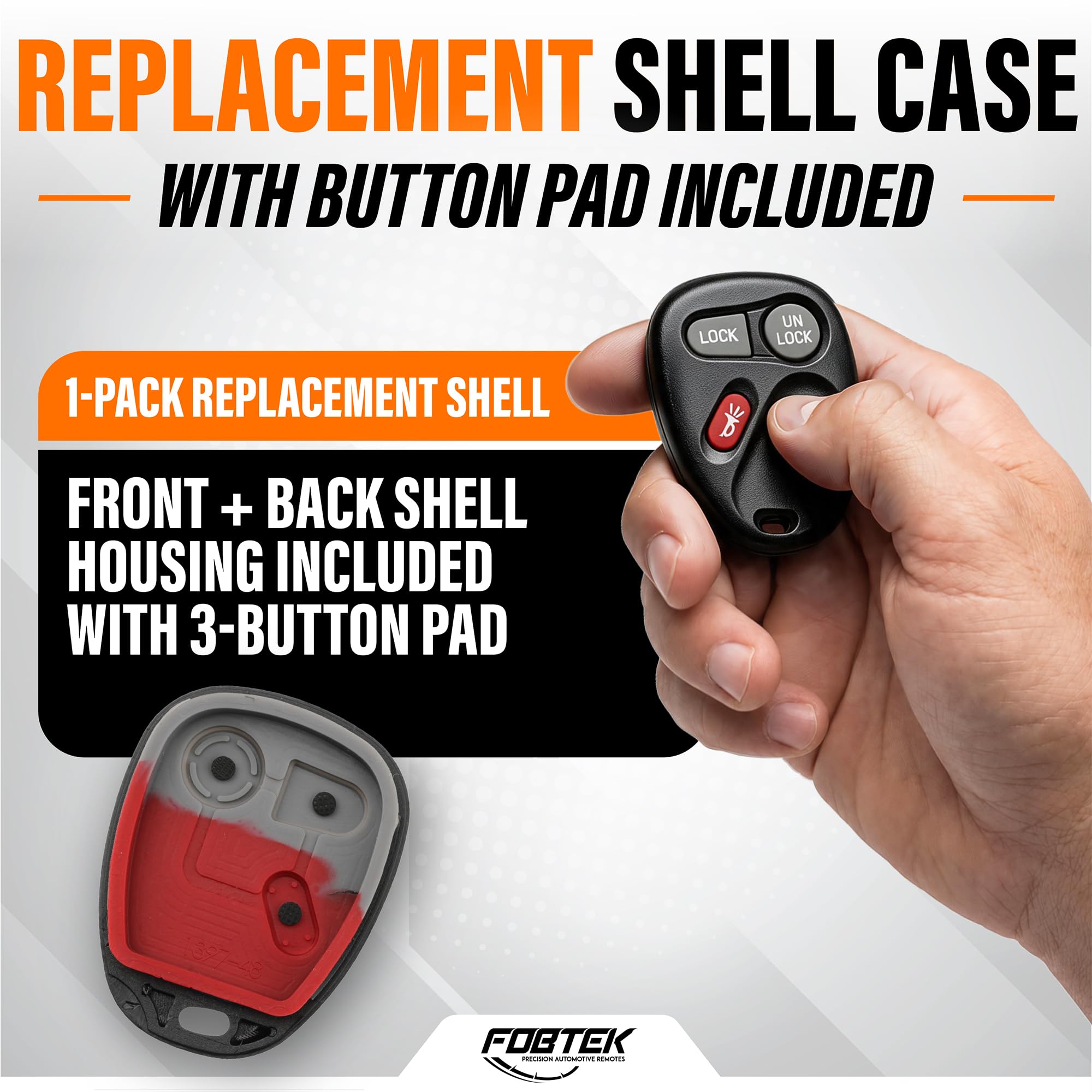 FOBTEK Key Fob Shell Case for Chevy GMC Cadillac KOBLEAR1XT, 3-Button