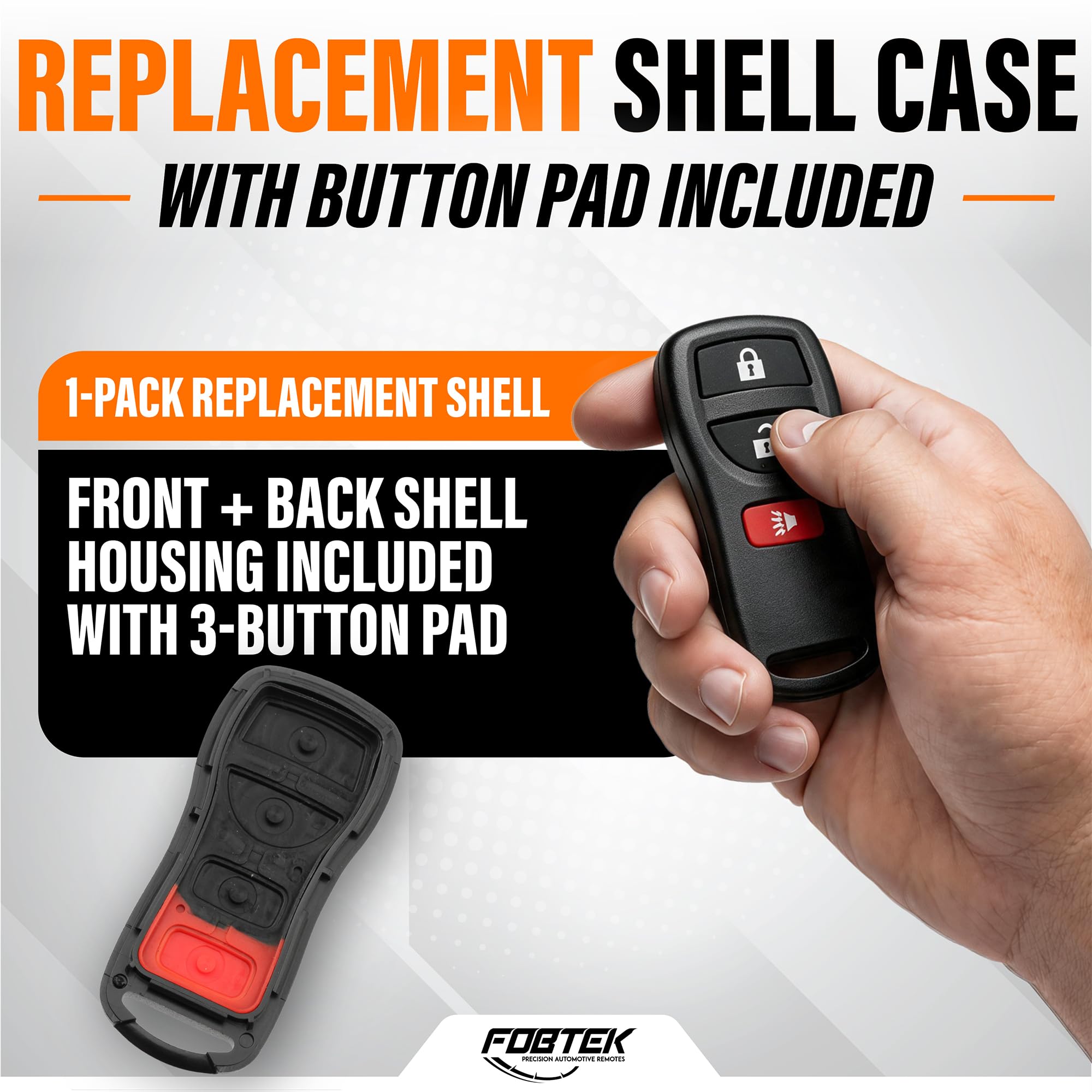 FOBTEK Key Fob Shell Case & Button Pad for Nissan Infiniti KBRASTU15