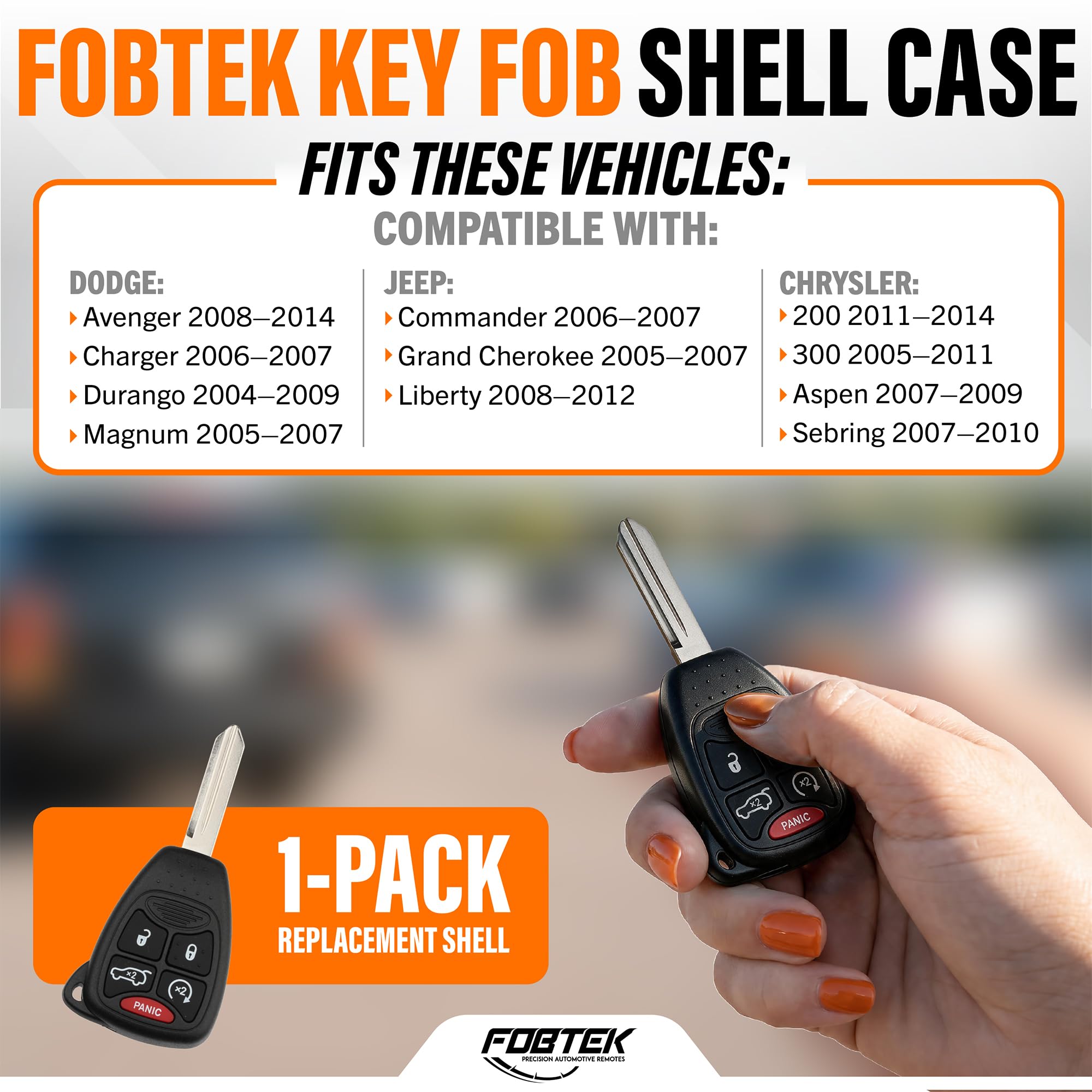 FOBTEK Key Fob Shell Case & Button Pad for Jeep Chrysler Dodge OHT692427AA