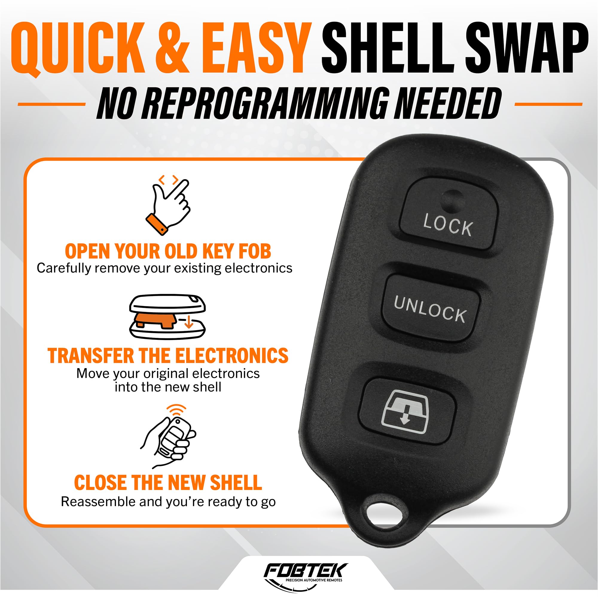 FOBTEK Key Fob Shell Case & Button Pad for Toyota HYQ12BBX, 3-Button