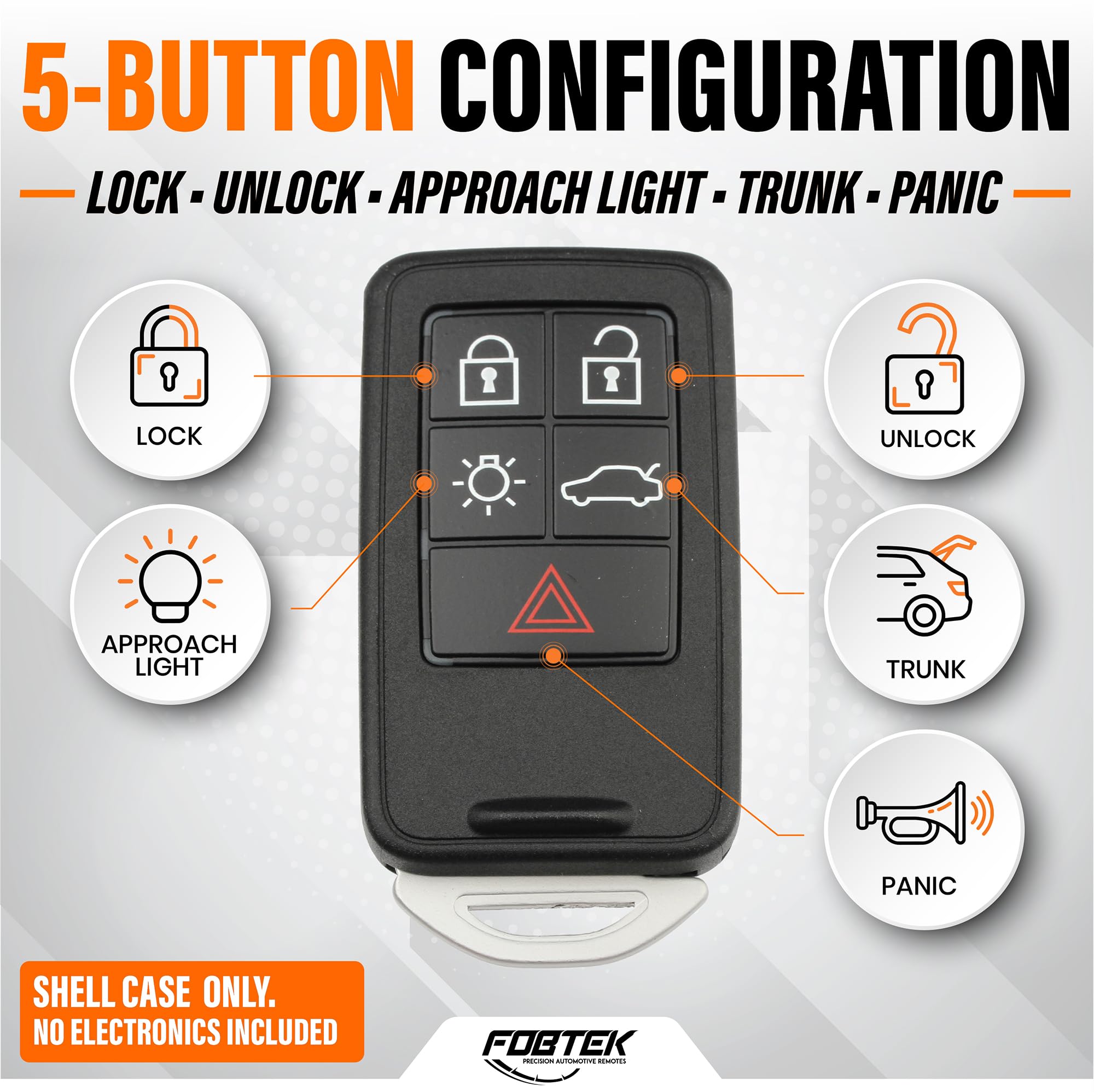 FOBTEK Smart Key Fob Shell Case for Volvo KR55WK49264, 5-Button