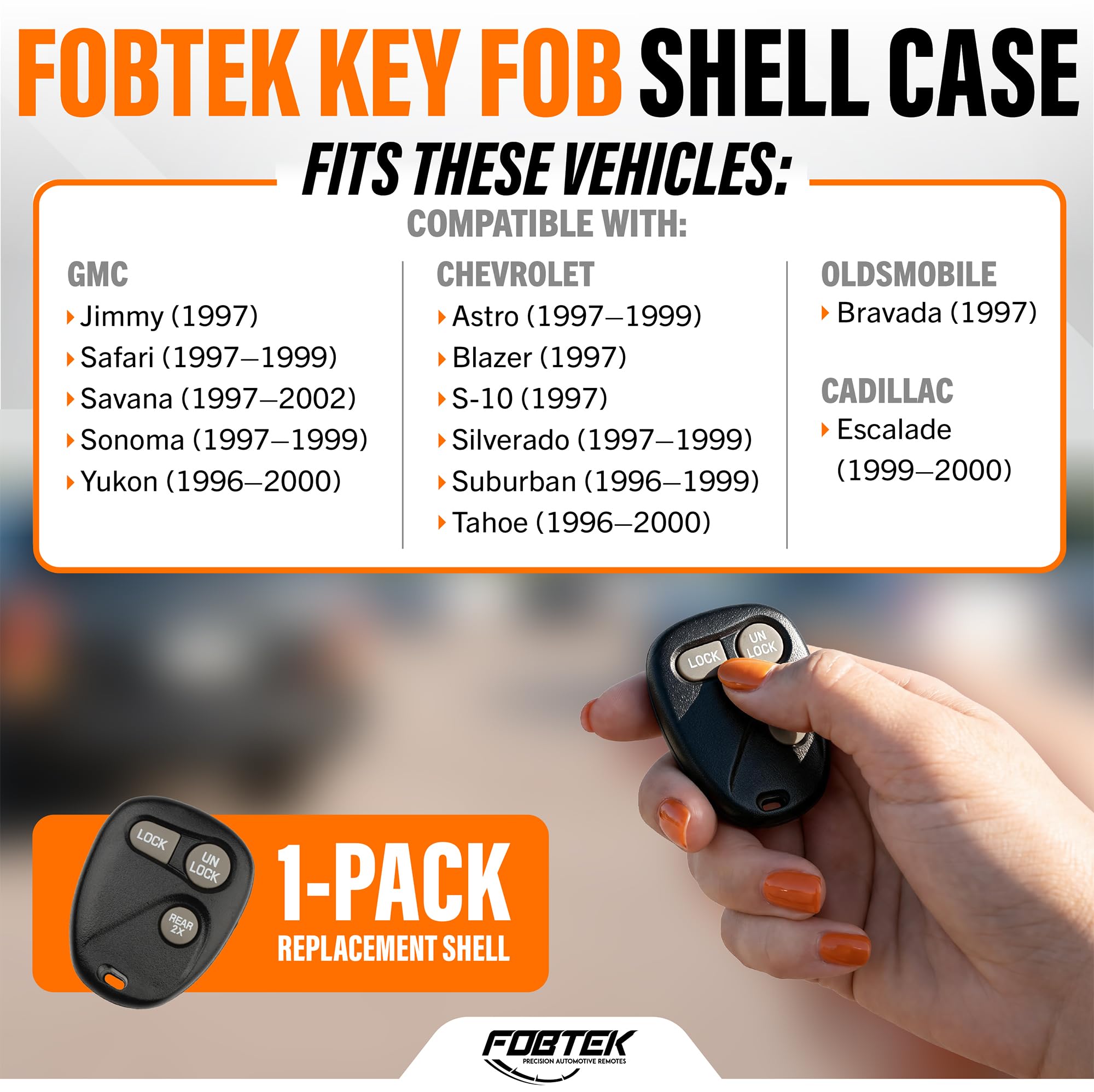 FOBTEK Key Fob Shell Case for Chevy GMC Cadillac ABO1502T, 3-Button