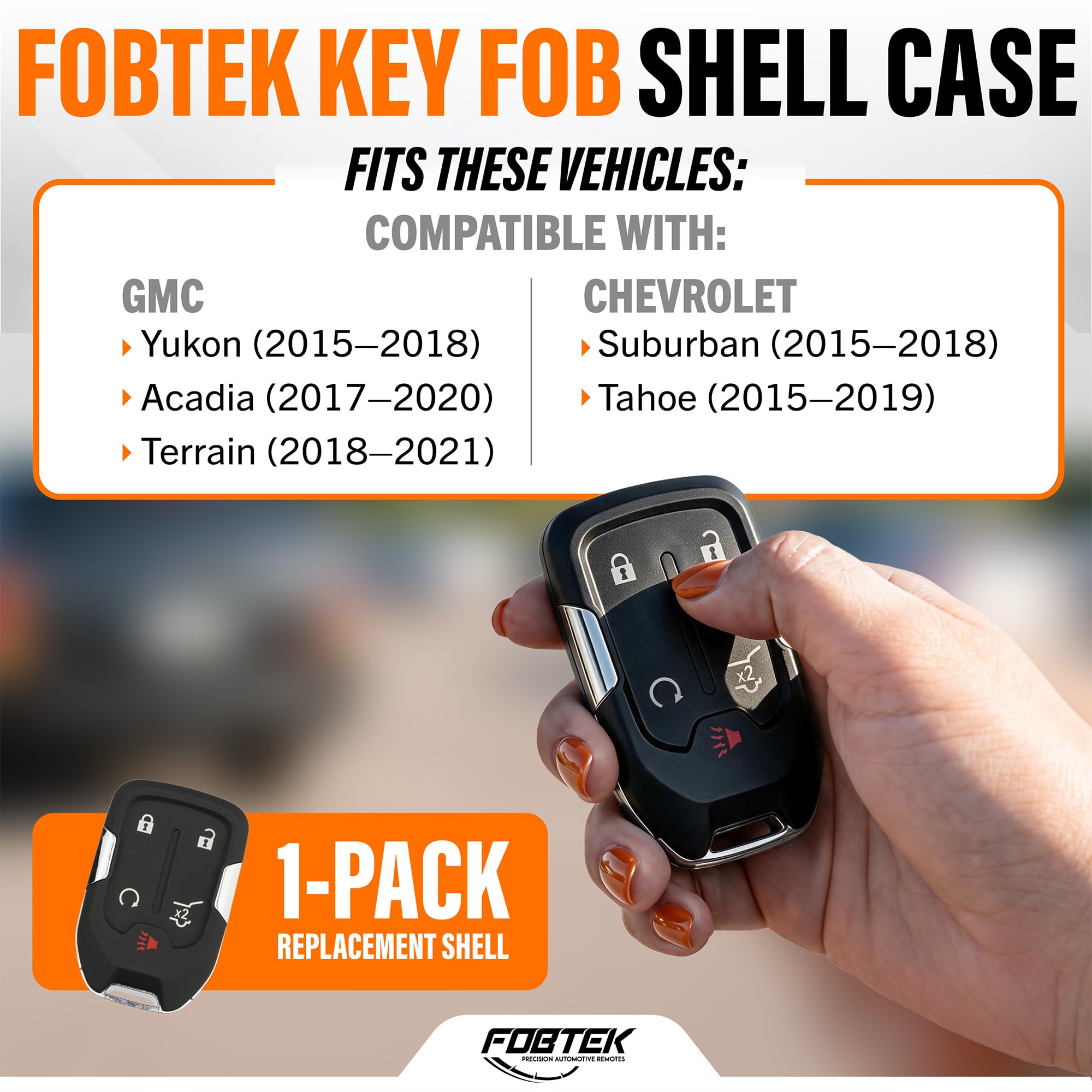 FOBTEK Smart Key Fob Shell Case & Button Pad for GMC Chevy HYQ1AA, 5-Button