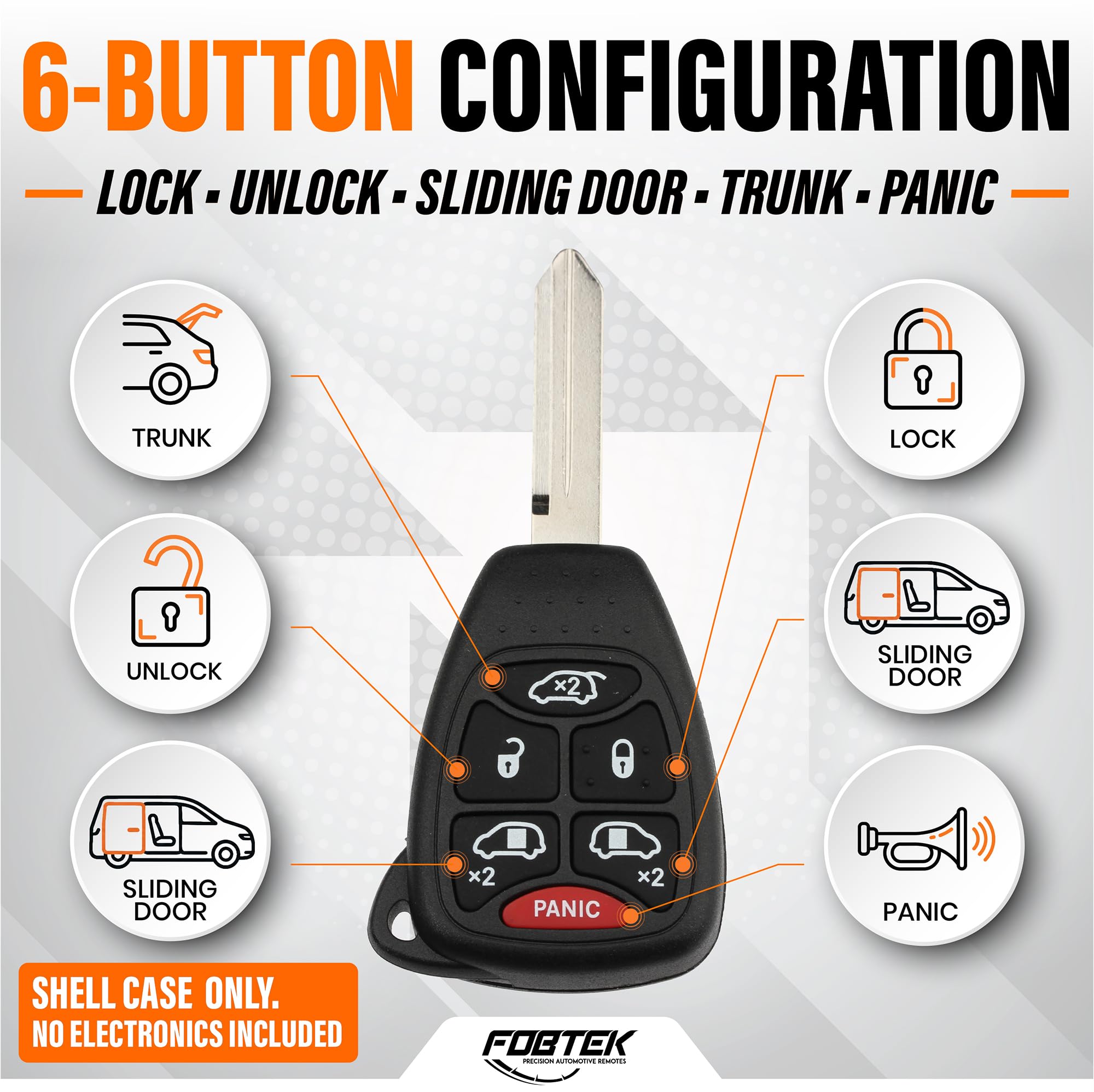 FOBTEK Key Fob Shell Case & Button Pad for Dodge Chrysler M3N5WY72XX