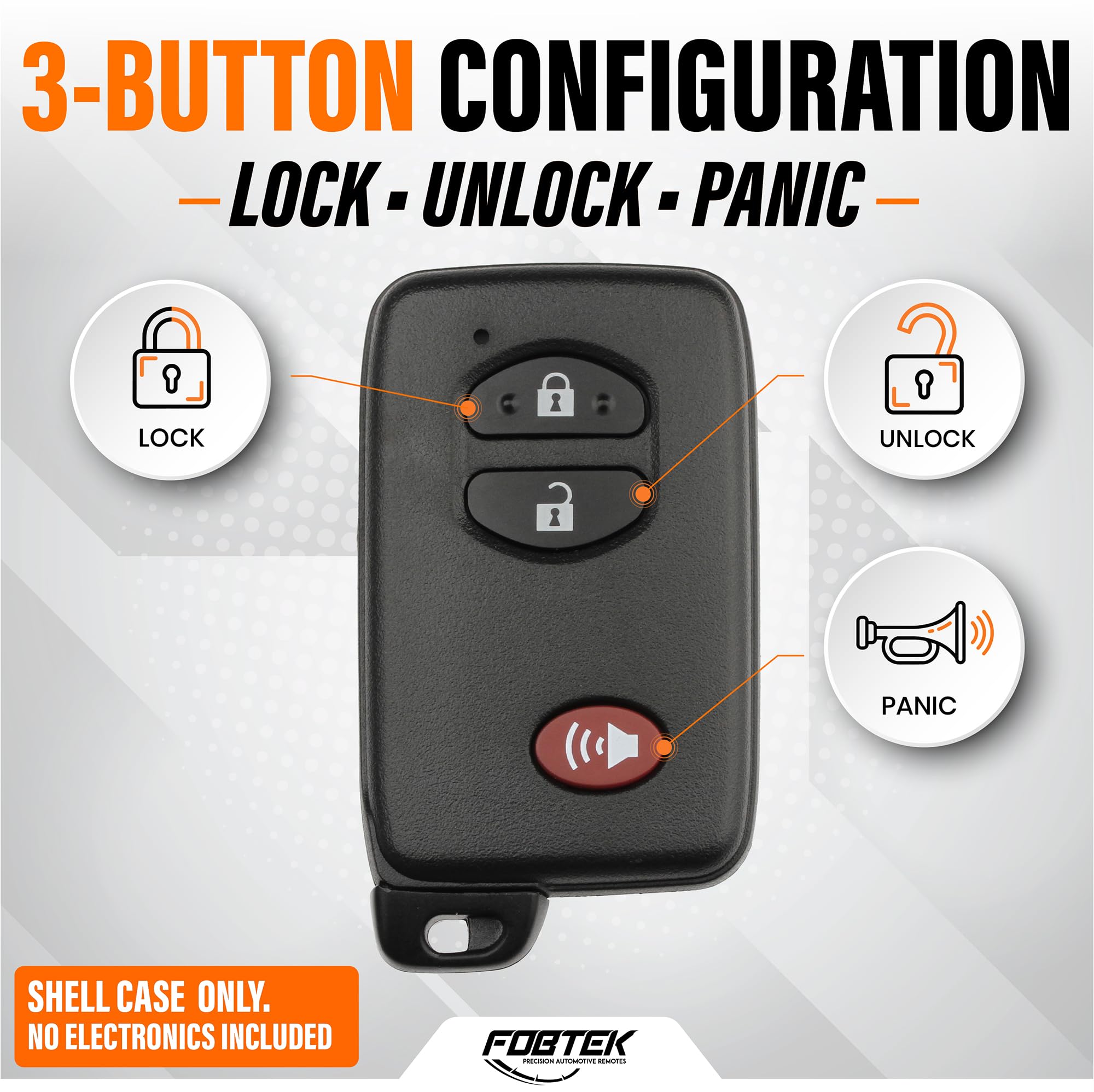 FOBTEK Smart Key Fob Shell Case for Toyota HYQ14AAB, 3-Button Black