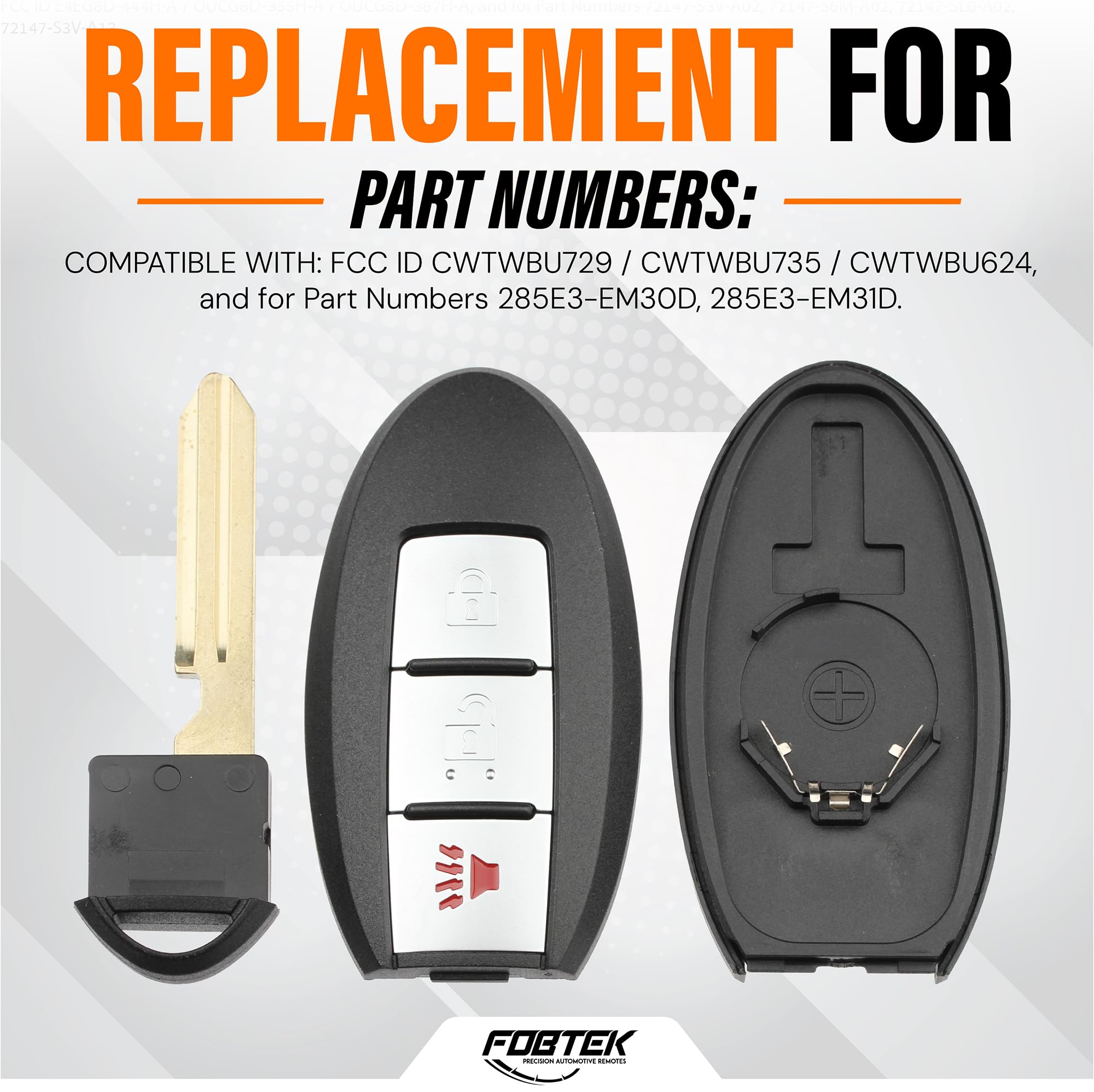 FOBTEK Smart Key Fob Shell Case for Nissan CWTWBU729, 3-Button