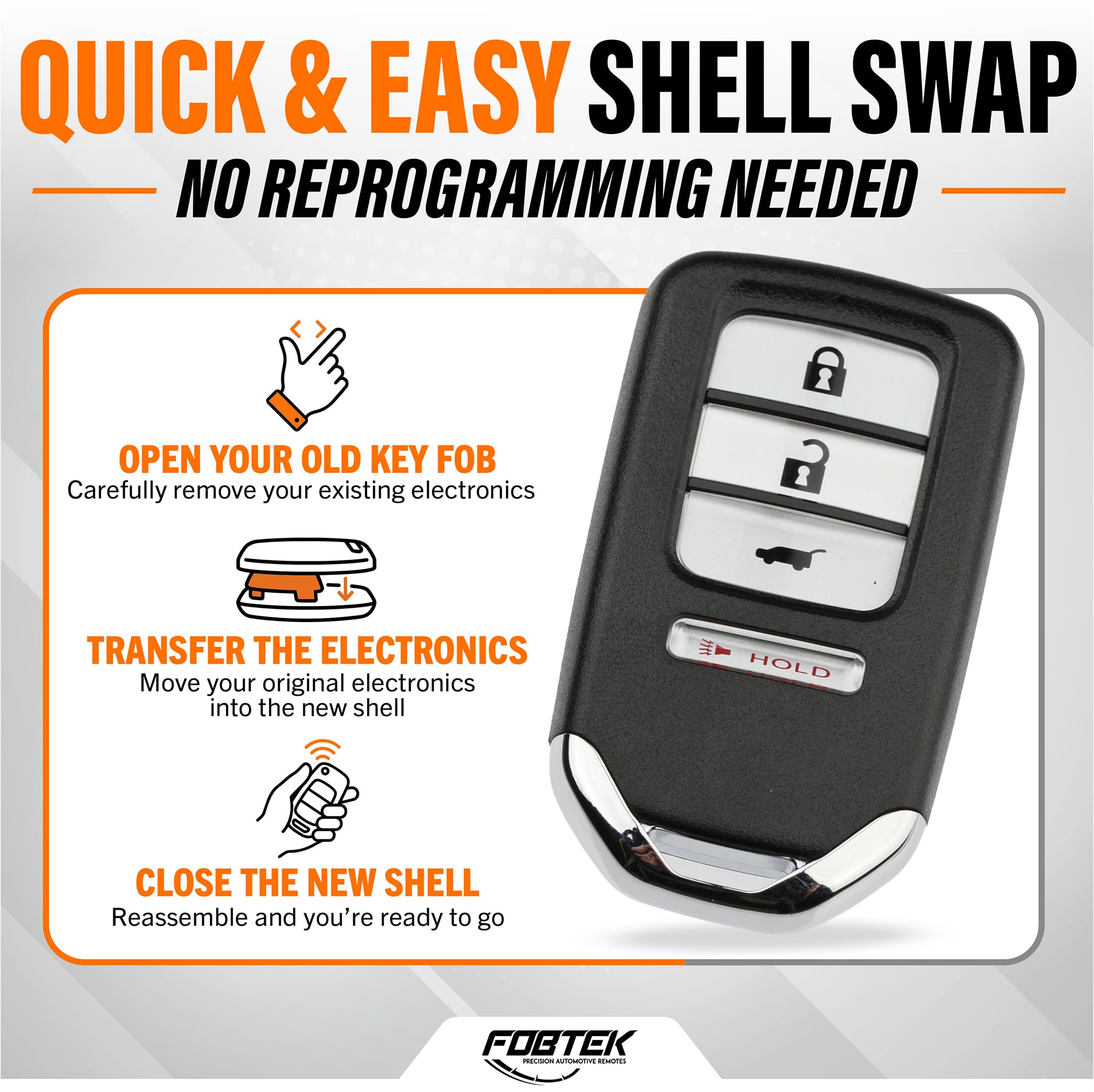 FOBTEK Smart Key Fob Shell Case for Honda KR5V1X, 4-Button