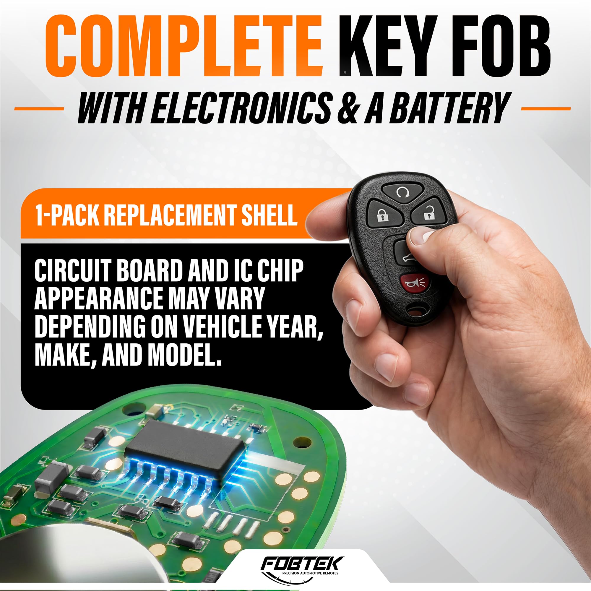 FOBTEK Key Fob Keyless Entry Remote and Key for GMC Cadillac Chevy OUC60221