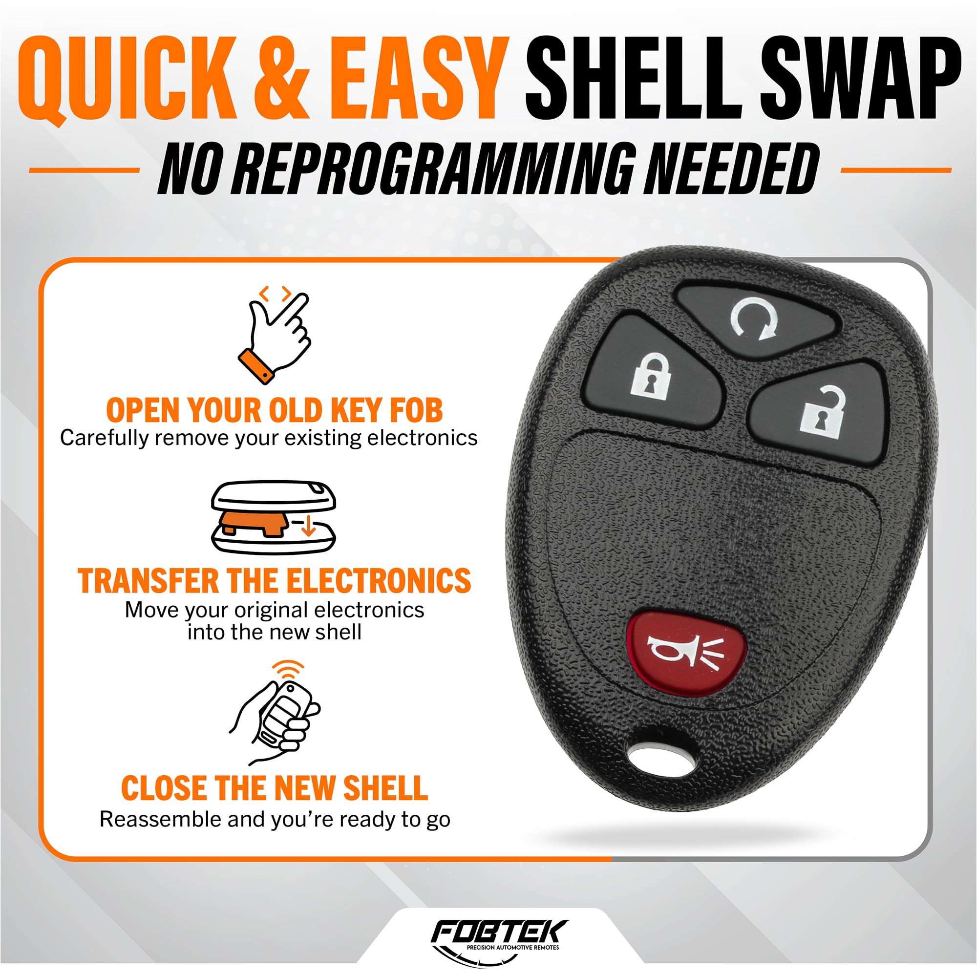 FOBTEK Key Fob Shell Case & Button Pad for Chevy GMC OUC60270