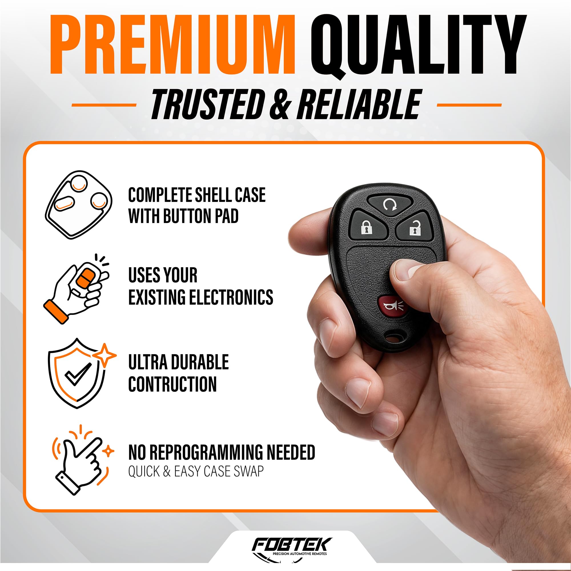 FOBTEK Key Fob Shell Case & Button Pad for Chevy GMC OUC60270