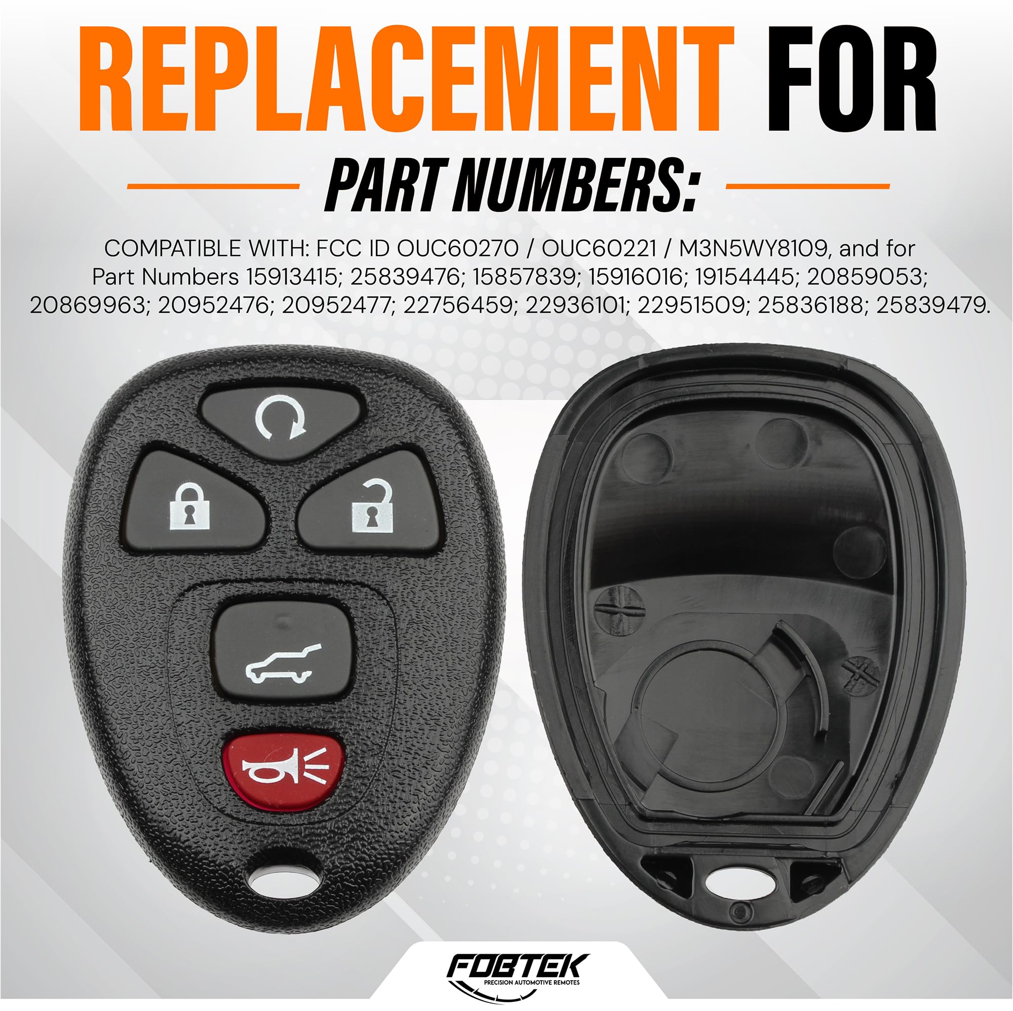 FOBTEK Key Fob Shell Case for Chevy Cadillac GMC OUC60270, 5-Button