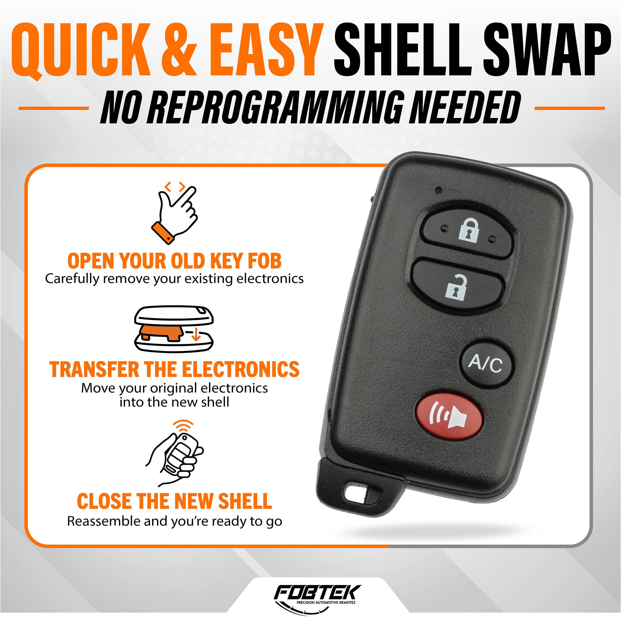 FOBTEK Smart Key Fob Shell Case & Button Pad for Toyota HYQ14AAB, 4-Button