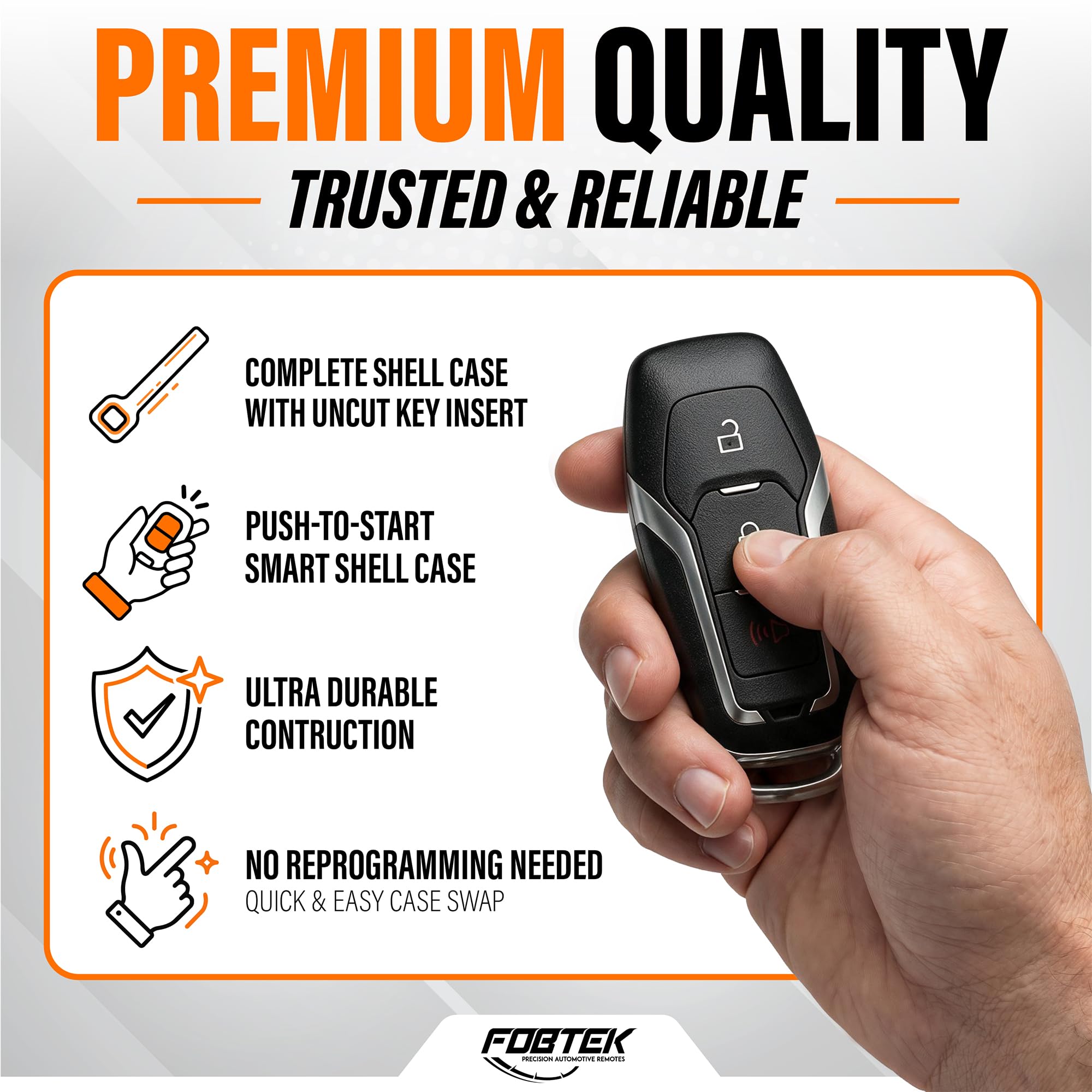 FOBTEK Smart Key Fob Shell Case for Ford M3N-A2C31243800, 3-Button