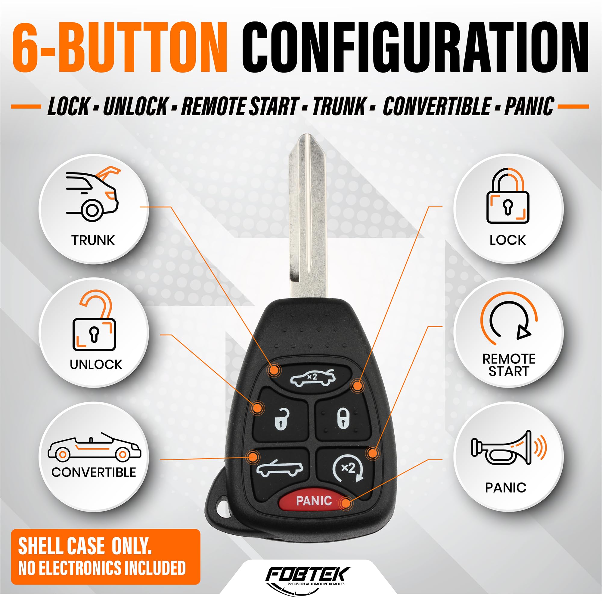 FOBTEK Key Fob Shell Case for Chrysler OHT692427AA, 6-Button