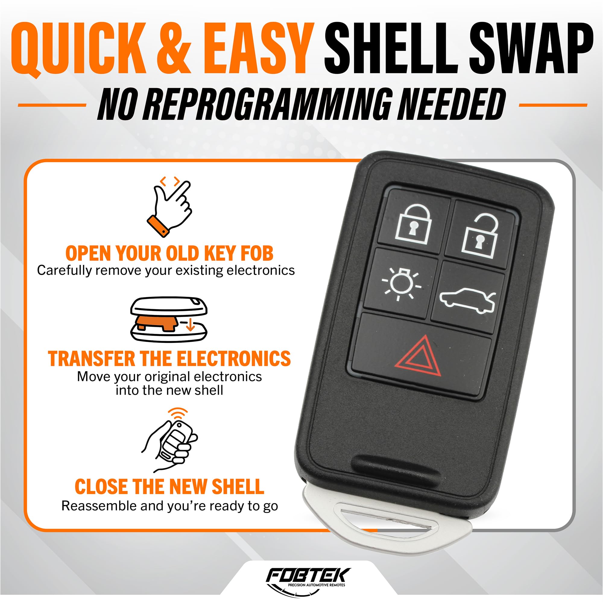 FOBTEK Smart Key Fob Shell Case for Volvo KR55WK49264, 5-Button