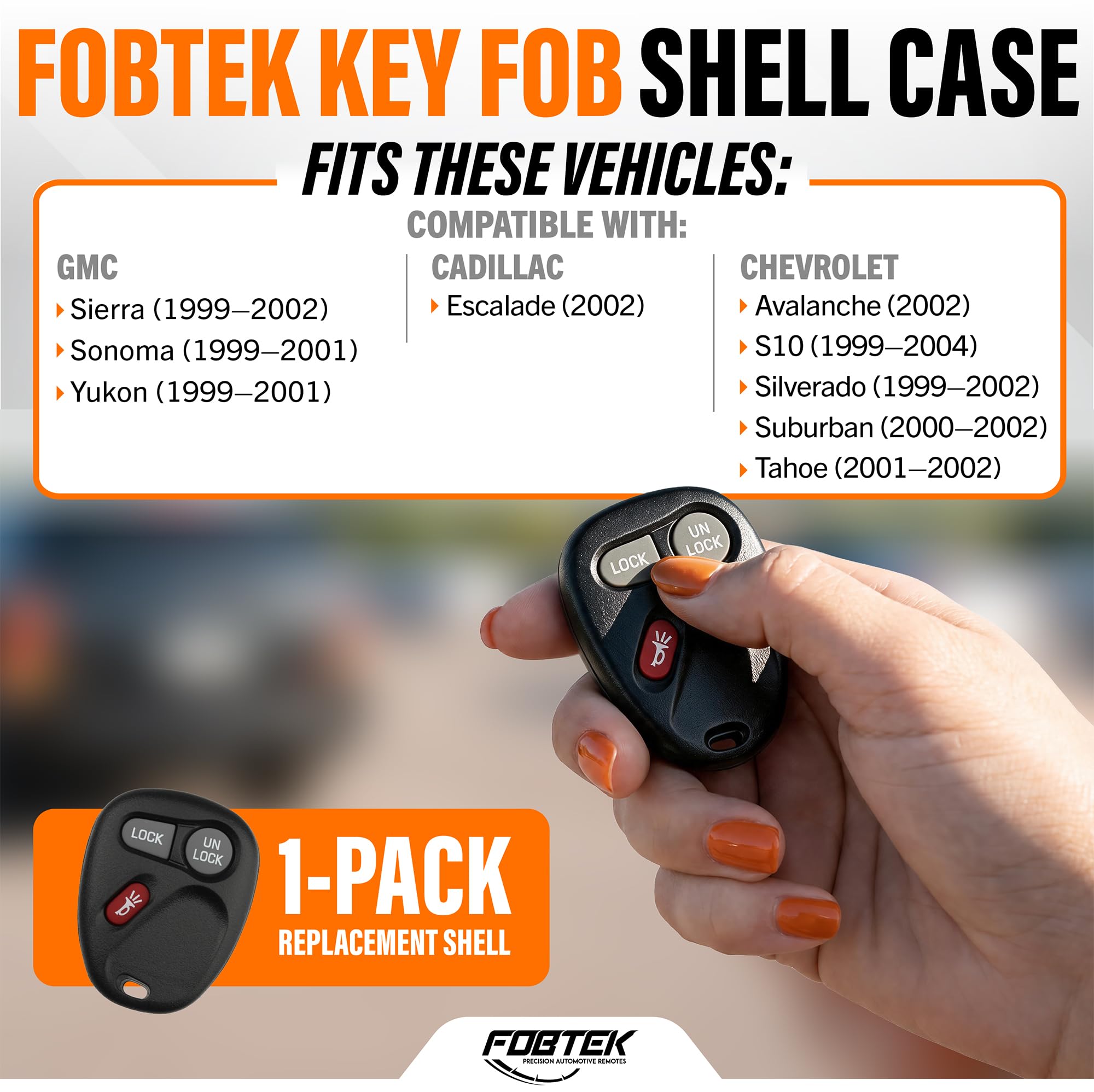 FOBTEK Key Fob Shell Case for Chevy GMC Cadillac KOBLEAR1XT, 3-Button