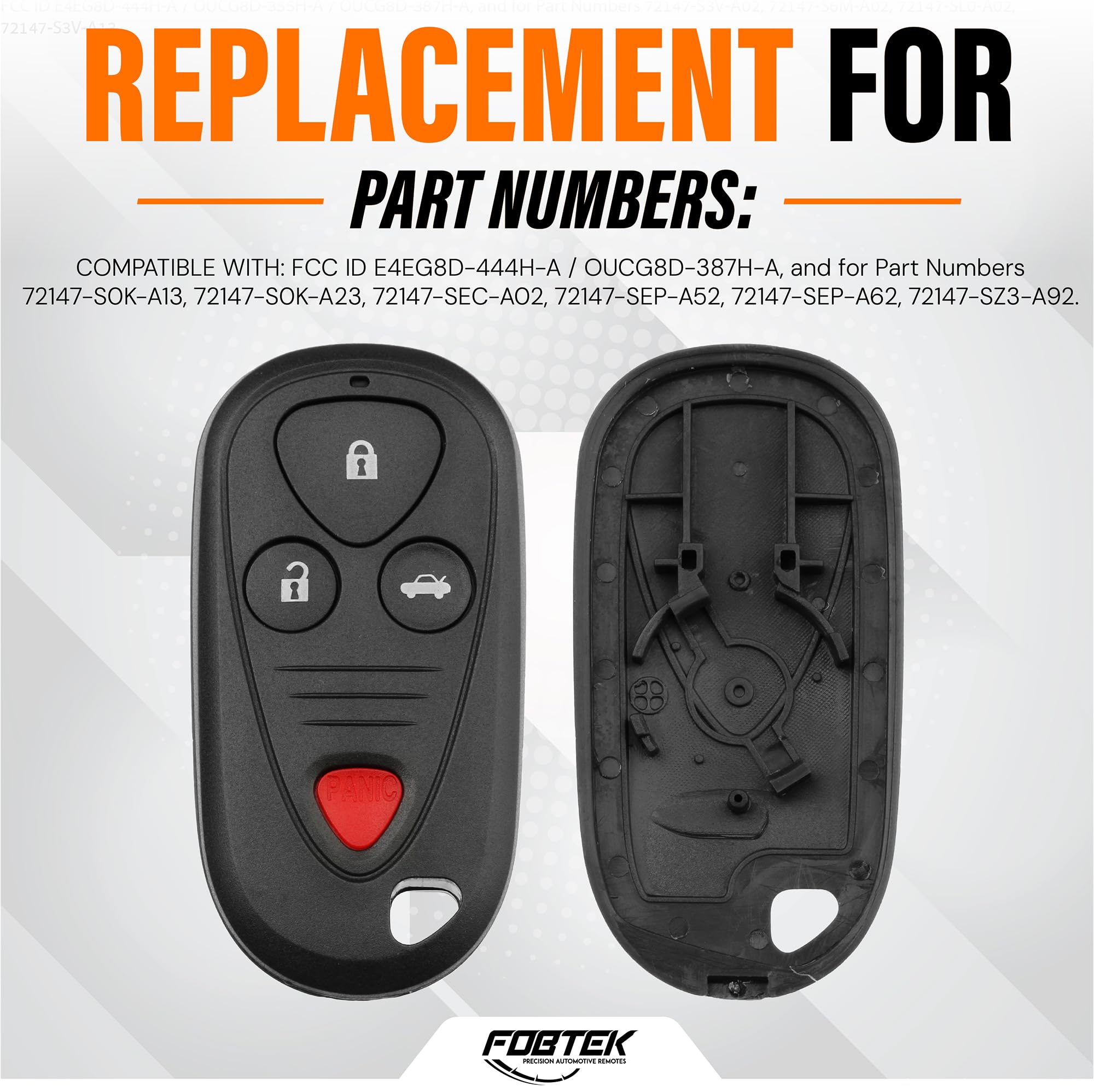 FOBTEK Key Fob Shell Case & Button Pad for Acura E4EG8D-444H-A, 4-Button