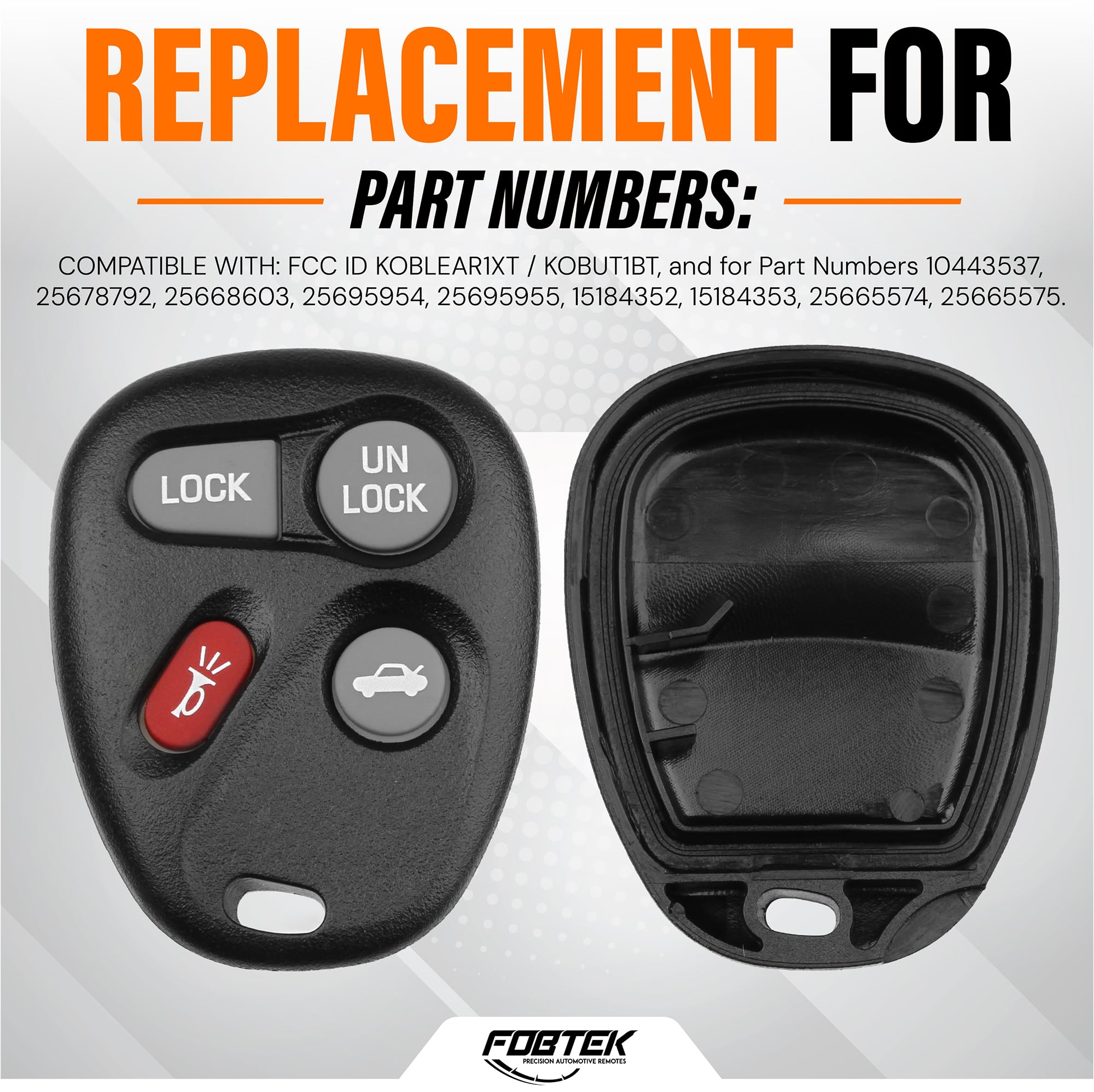 FOBTEK Key Fob Shell Case for Chevy Pontiac Buick KOBLEAR1XT, 4-Button
