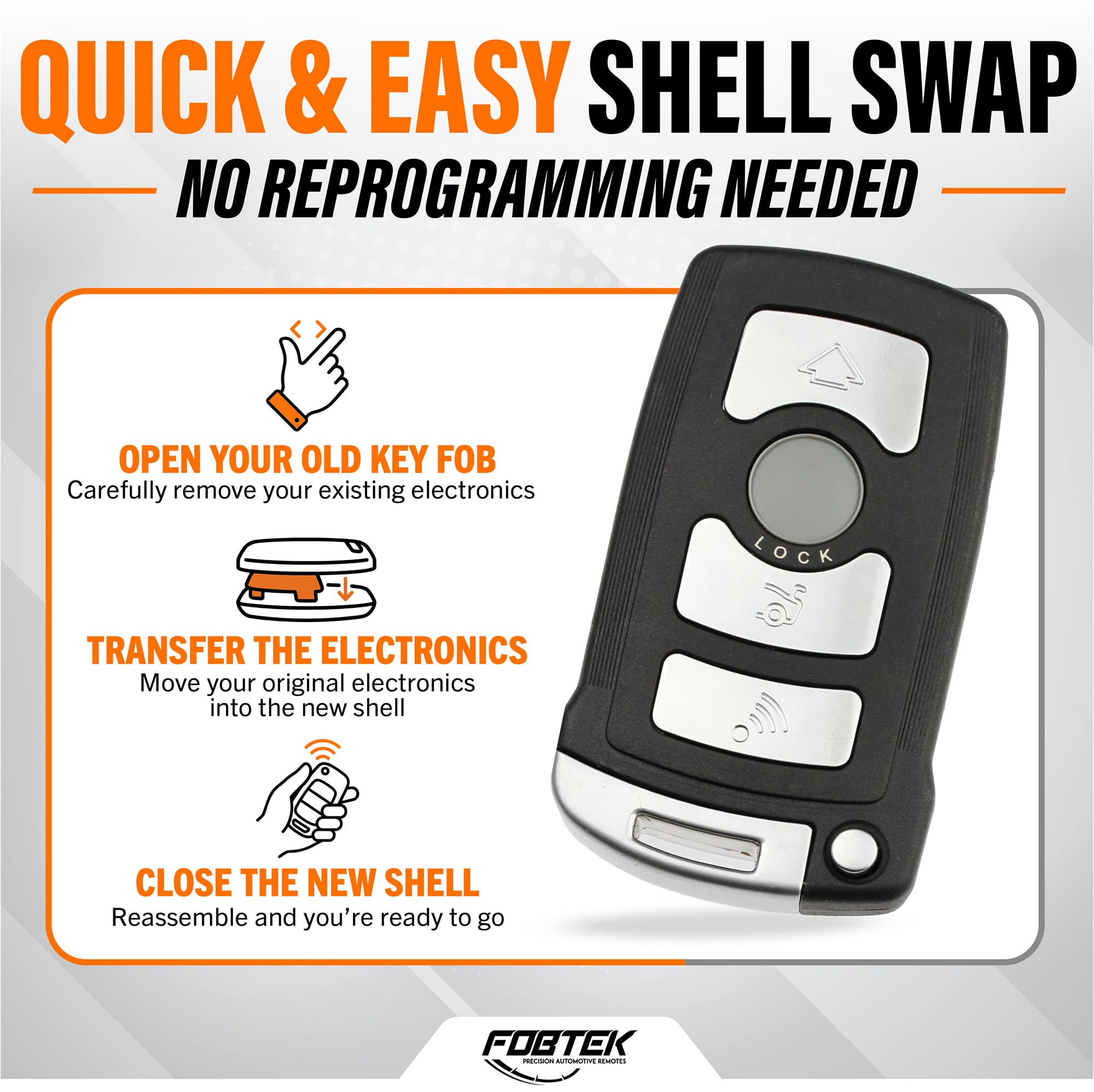 FOBTEK Smart Key Fob Shell Case for BMW LX8766S, 4-Button